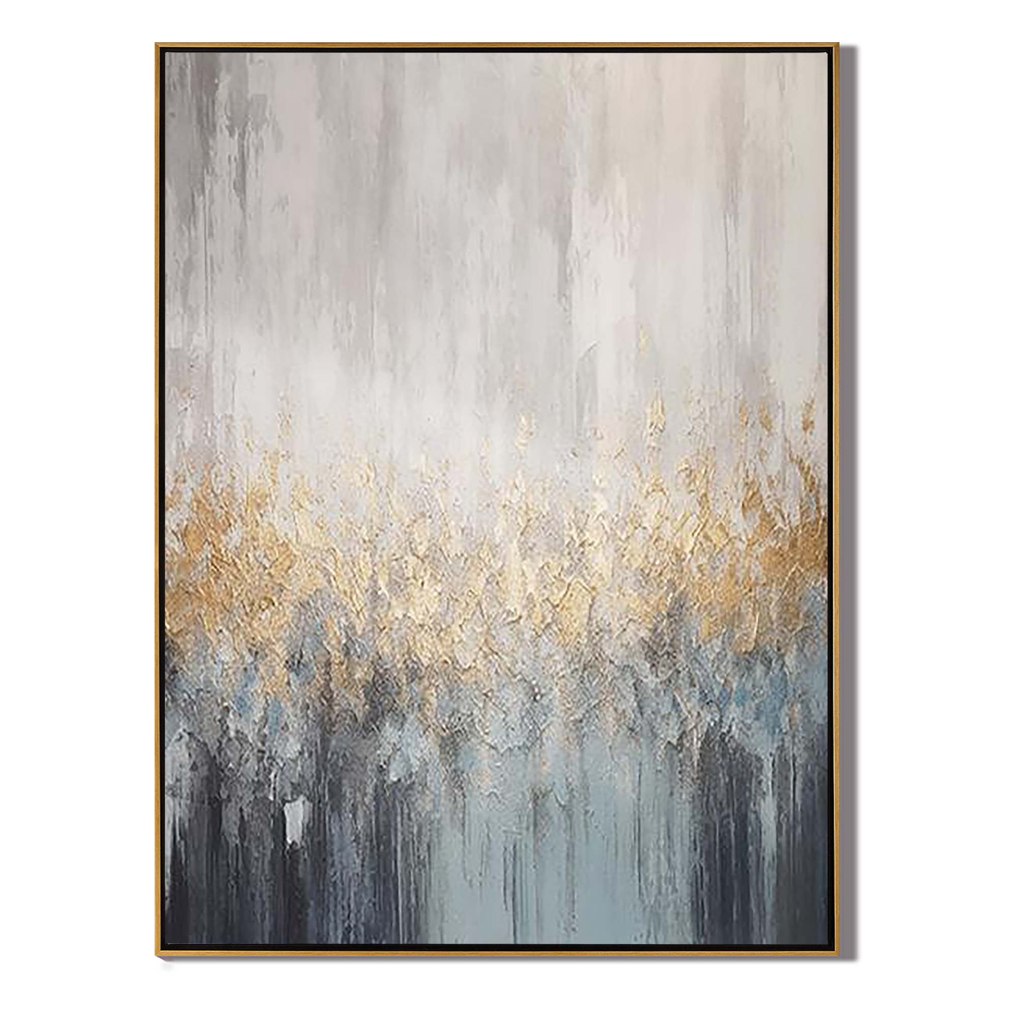 GOLDEN MIST: Wabi-Sabi Wall Art, Hand-Painted Grey and Gold Foil Abstract Plaster Effect Heavy Texture Studio Art