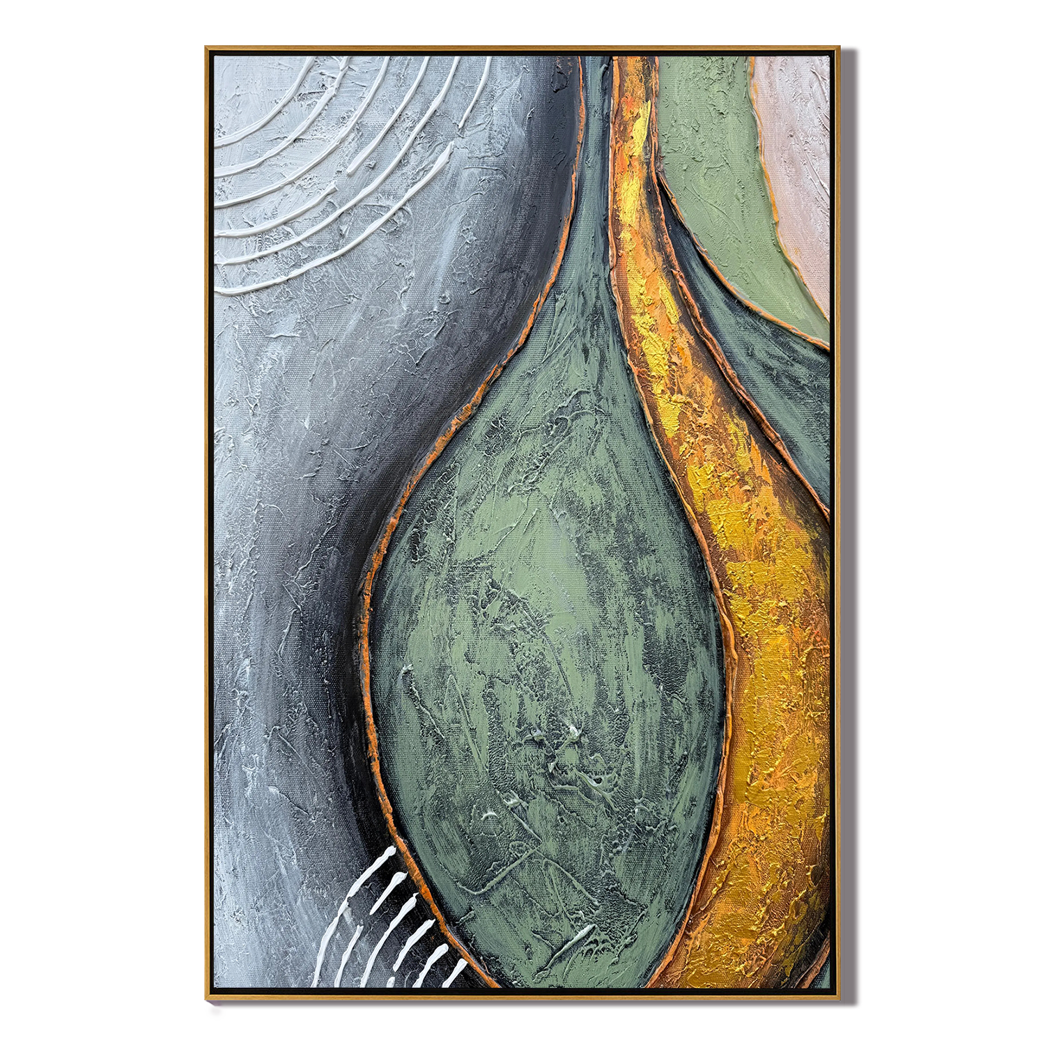 ORGANIC CURVE: Abstract Wall Art, Hand-Painted Sage Green and Gold Foil Palette Knife 3D Heavy Texture Canvas Art