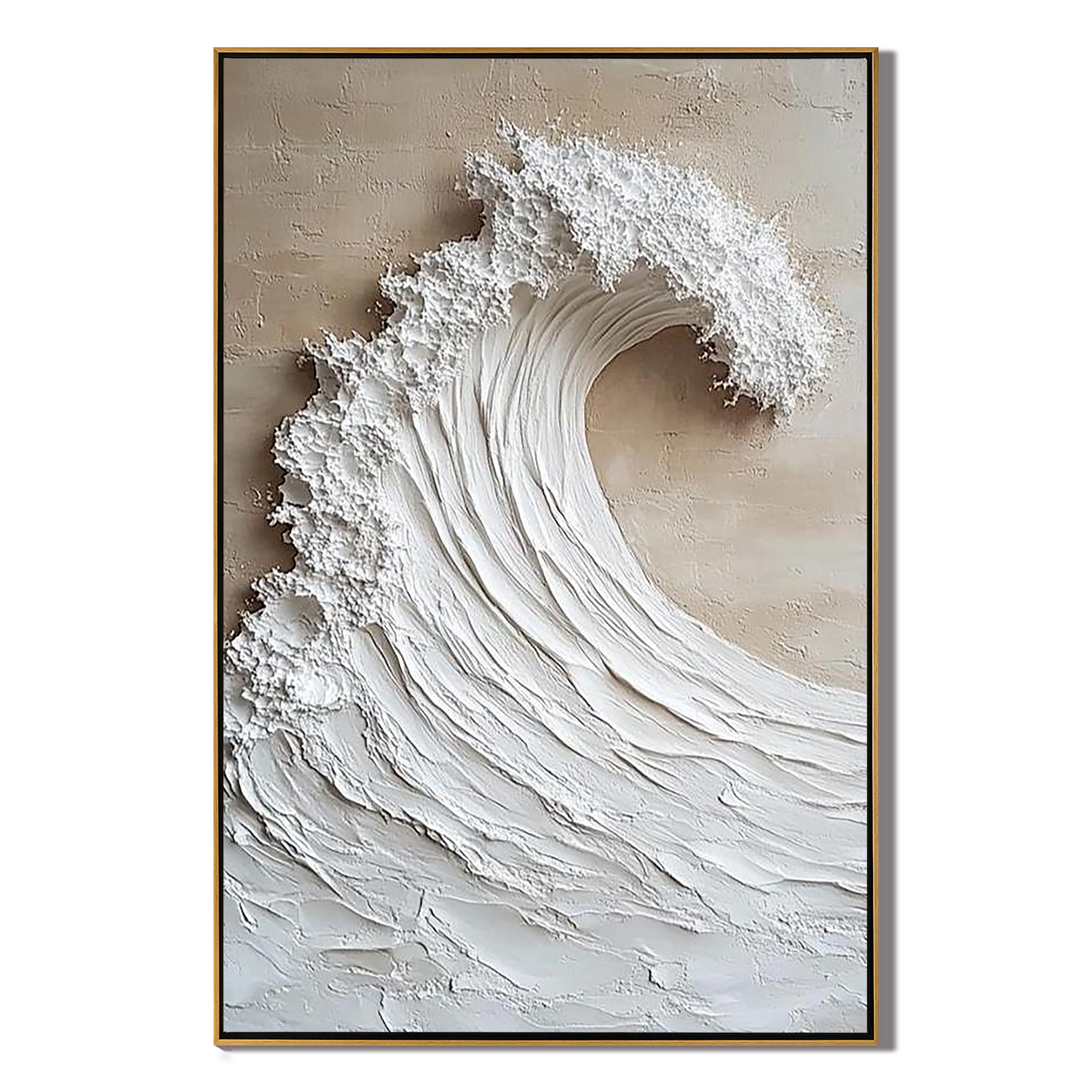 WHITE CREST: 3D Heavy Texture Plaster Wall Art, Modern Ocean Wave Relief Painting