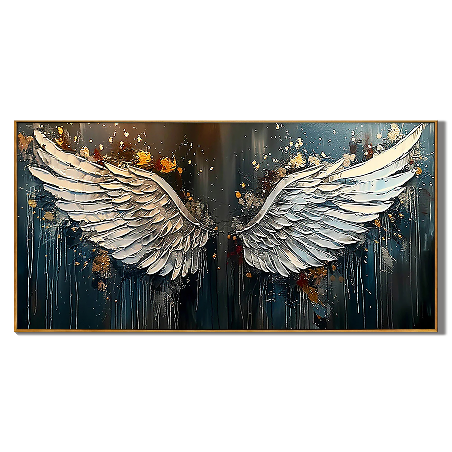 ANGELIC REACH: Panoramic 3D Heavy Texture Wing Wall Art, Modern Feather Relief Painting