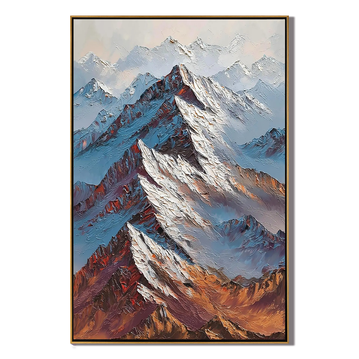 EMBER SUMMIT: Heavy Impasto Snow Mountain Painting, Bold Textured Alpine Landscape