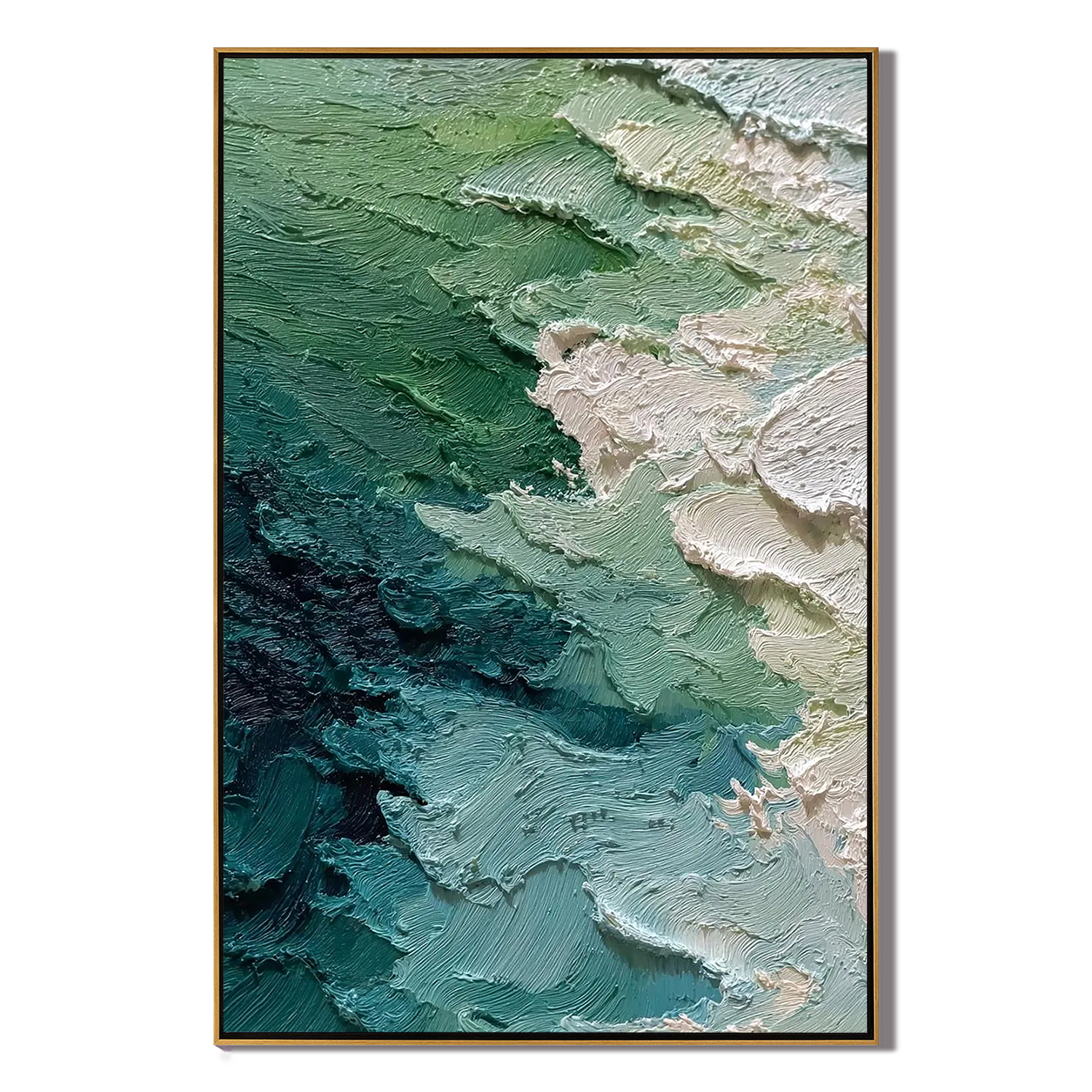 MOSS STRATA: Wabi-sabi Heavy Texture Mineral Painting, Sage Green Abstract Shoreline