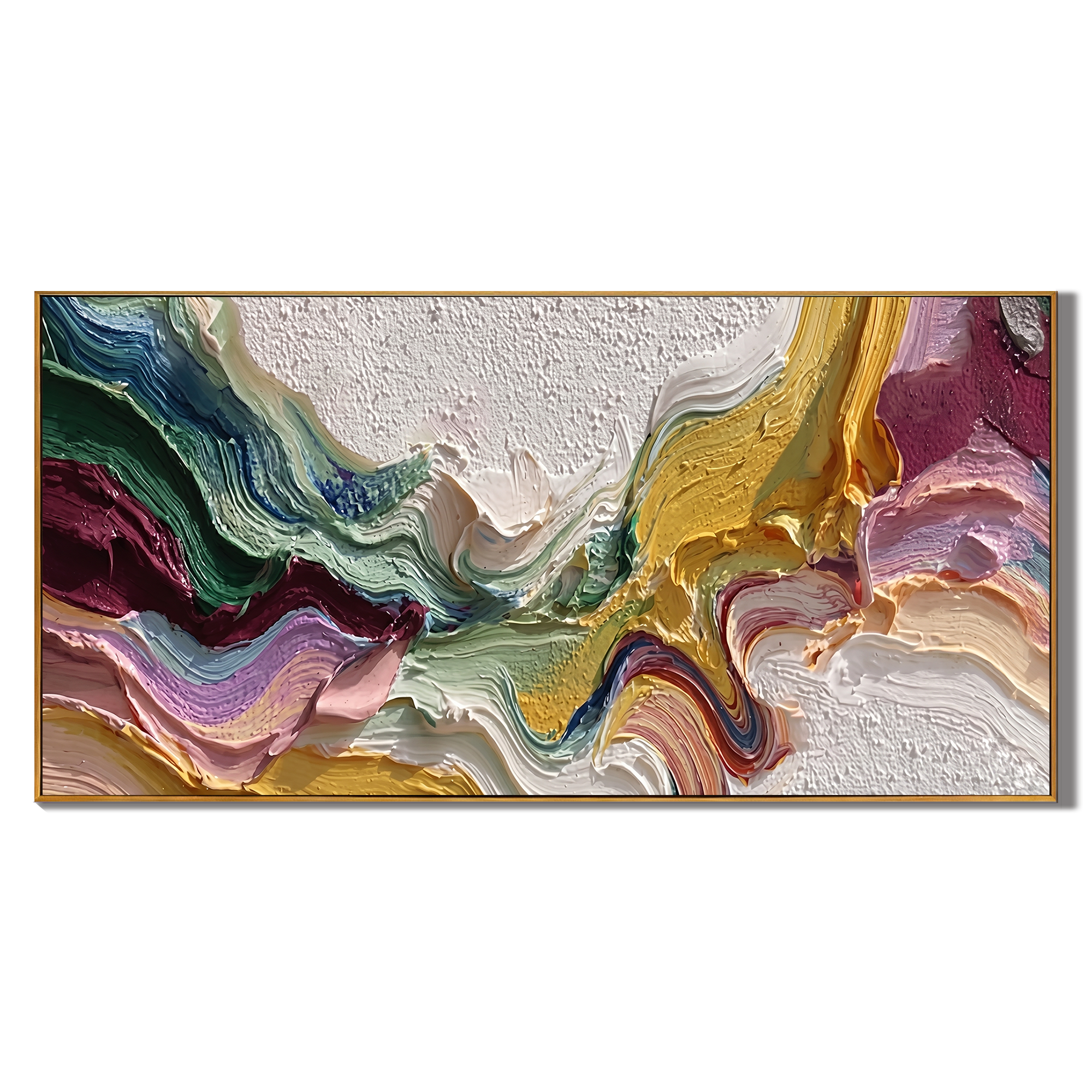 Chromatic Echo – Modern Impasto Heavy Texture Abstract Painting | Bohemian Horizontal Living Room Art