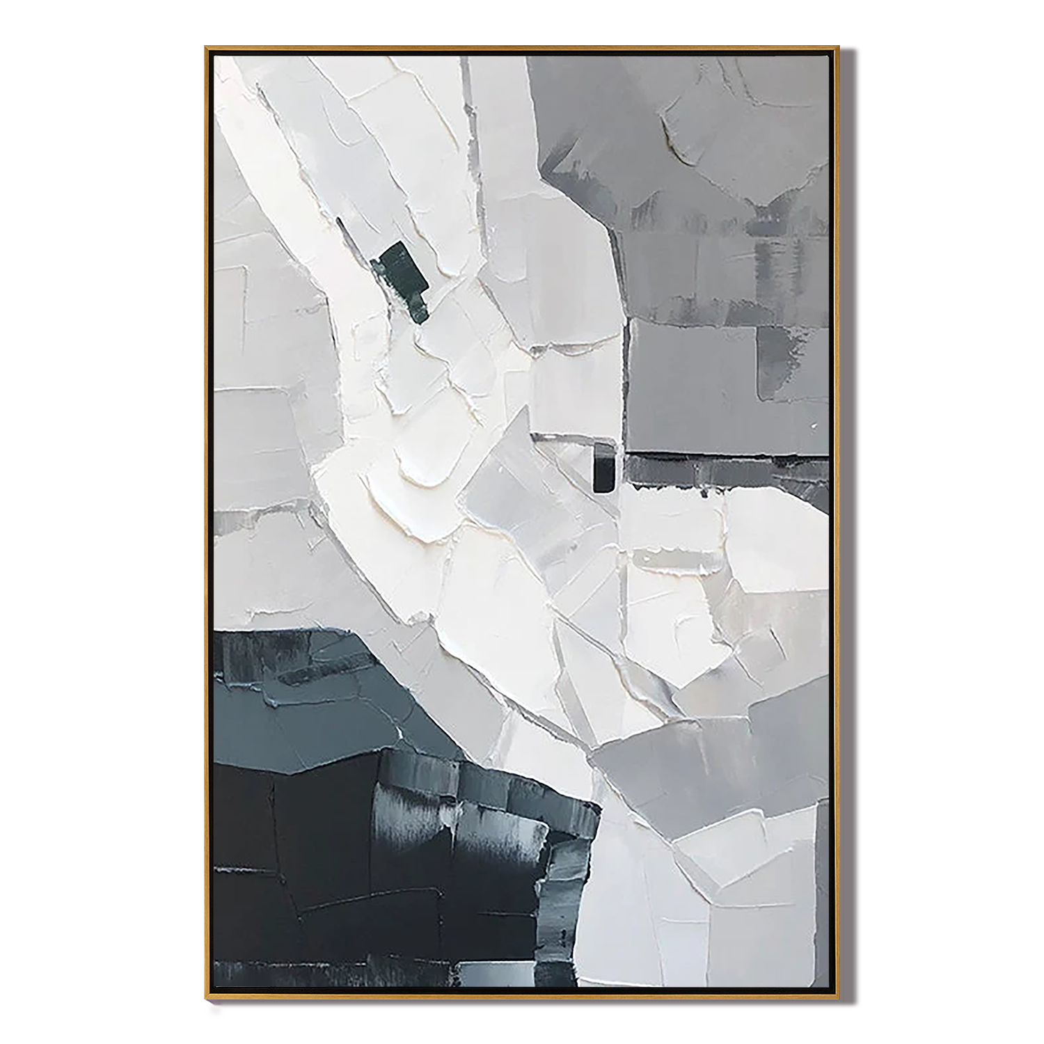 MONO STRATA: Minimalist Wall Art, Hand-Painted Modern Abstract Black White Grey Block Textured Gallery Art