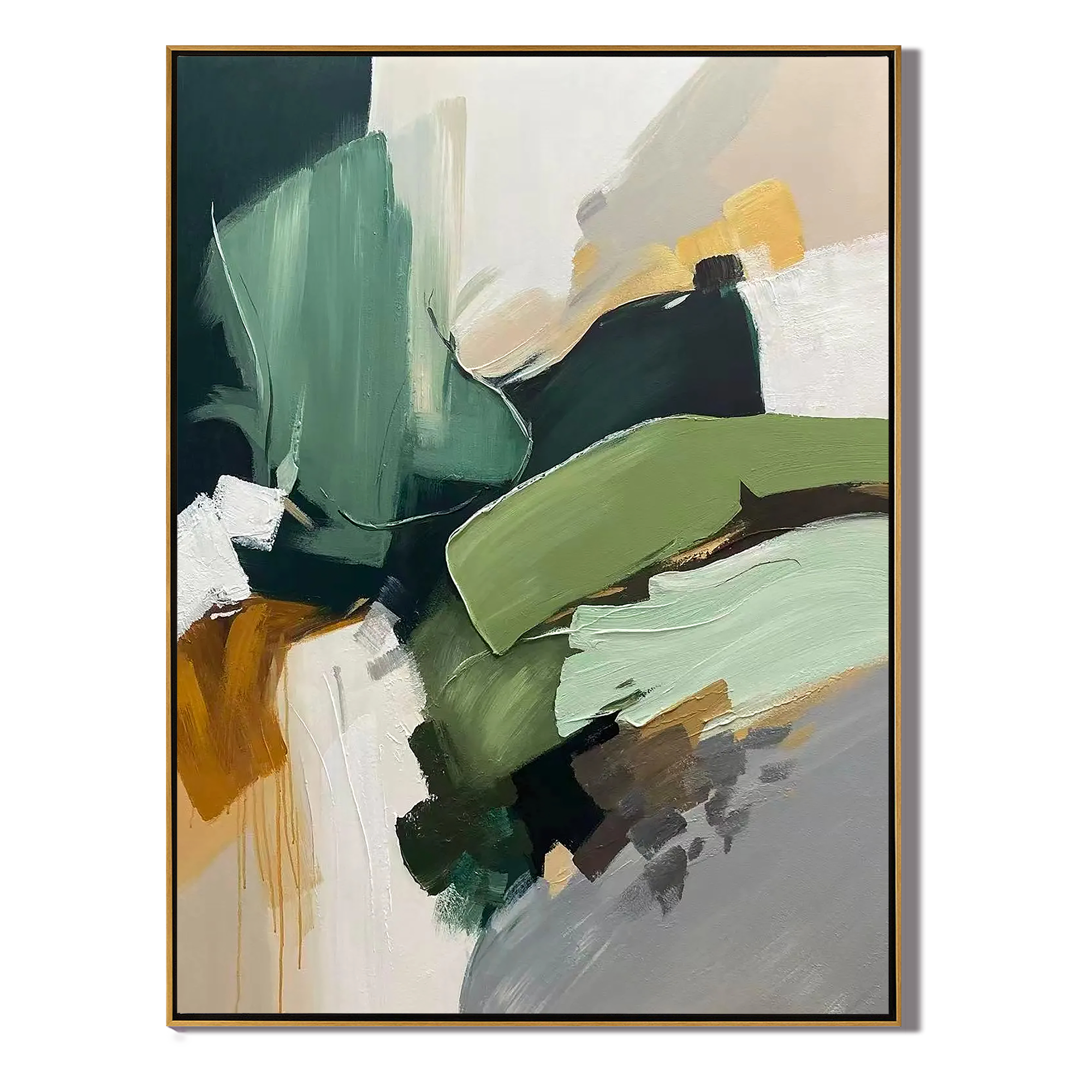 EARTHEN RHYTHM: Texture Wall Art, Hand-Painted Moss Green and Ochre Large Brushstroke Modern Studio Art