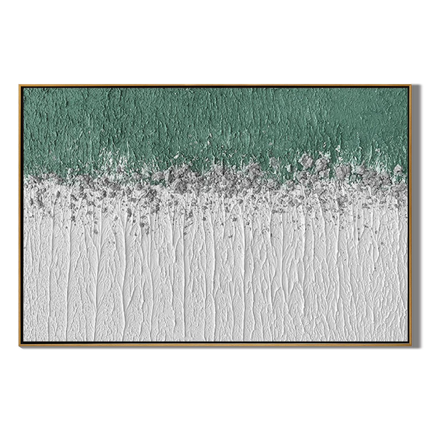 MISTY MEADOW- Panoramic Linear Texture Art | Heavy Impasto Green & White Abstract Living Room Decor