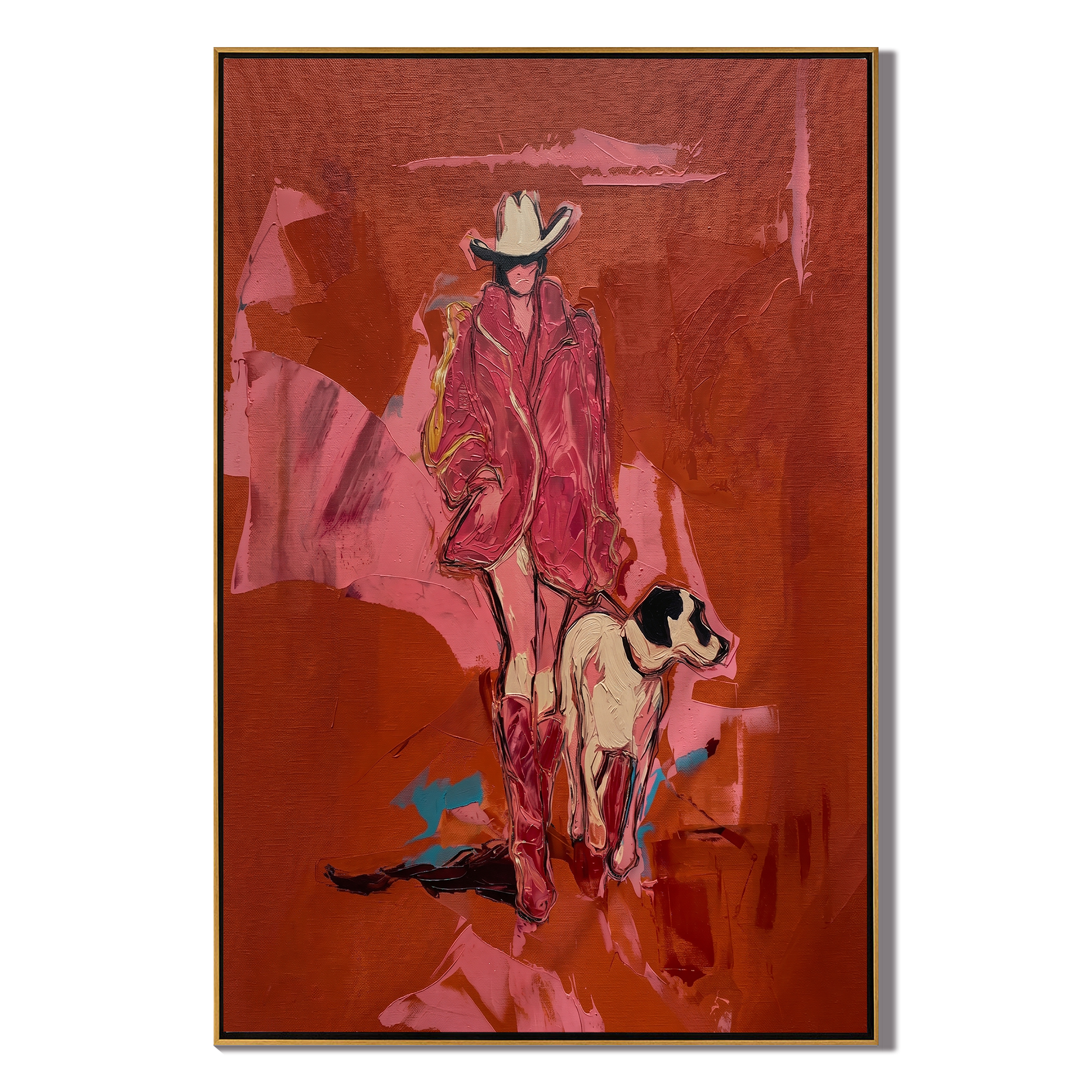 Best Companion – Cowgirl with White Dog Painting | Vintage Americana Vertical Art