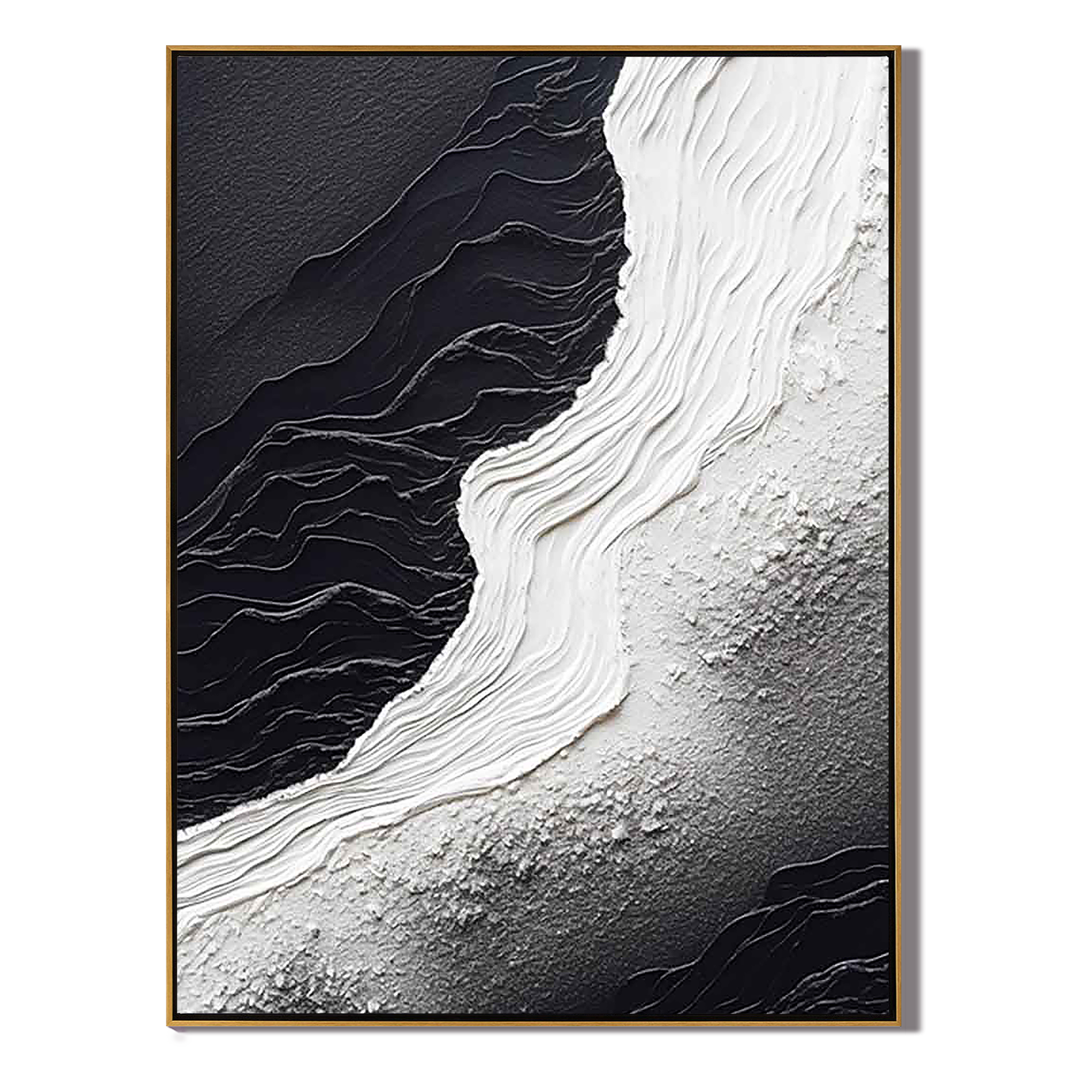 Echo of Monolith – Modern Minimalist Black and White Heavy Textured Painting | Wabi-Sabi Abstract Hallway Art