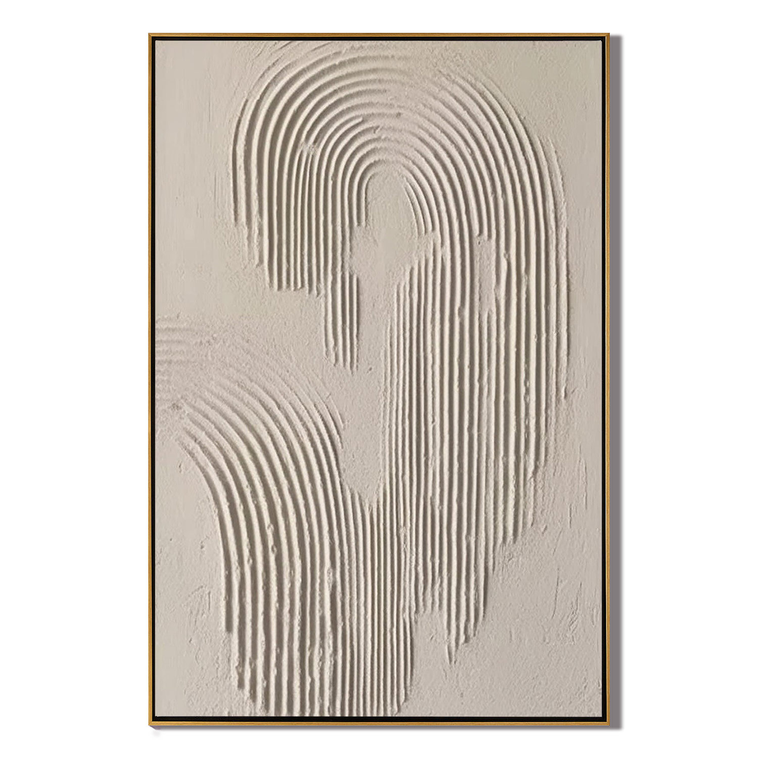 RIPPLE ECHO: Wabi-Sabi Wall Art, Hand-Painted Neutral Sand Plaster Effect Arch Ripple Relief Canvas Painting