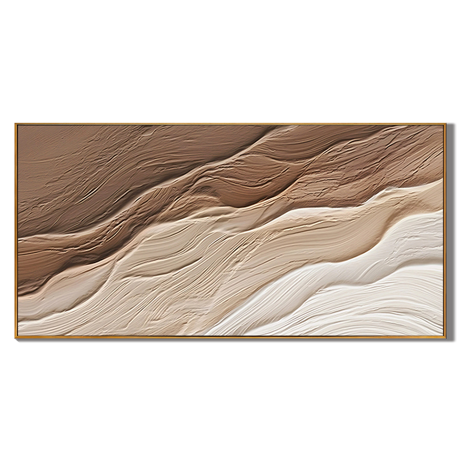SEDIMENTARY FLOW: Texture Wall Art, Hand-Painted Horizontal Chocolate and Oat Linear Plaster Relief 3D Heavy Texture Studio Art