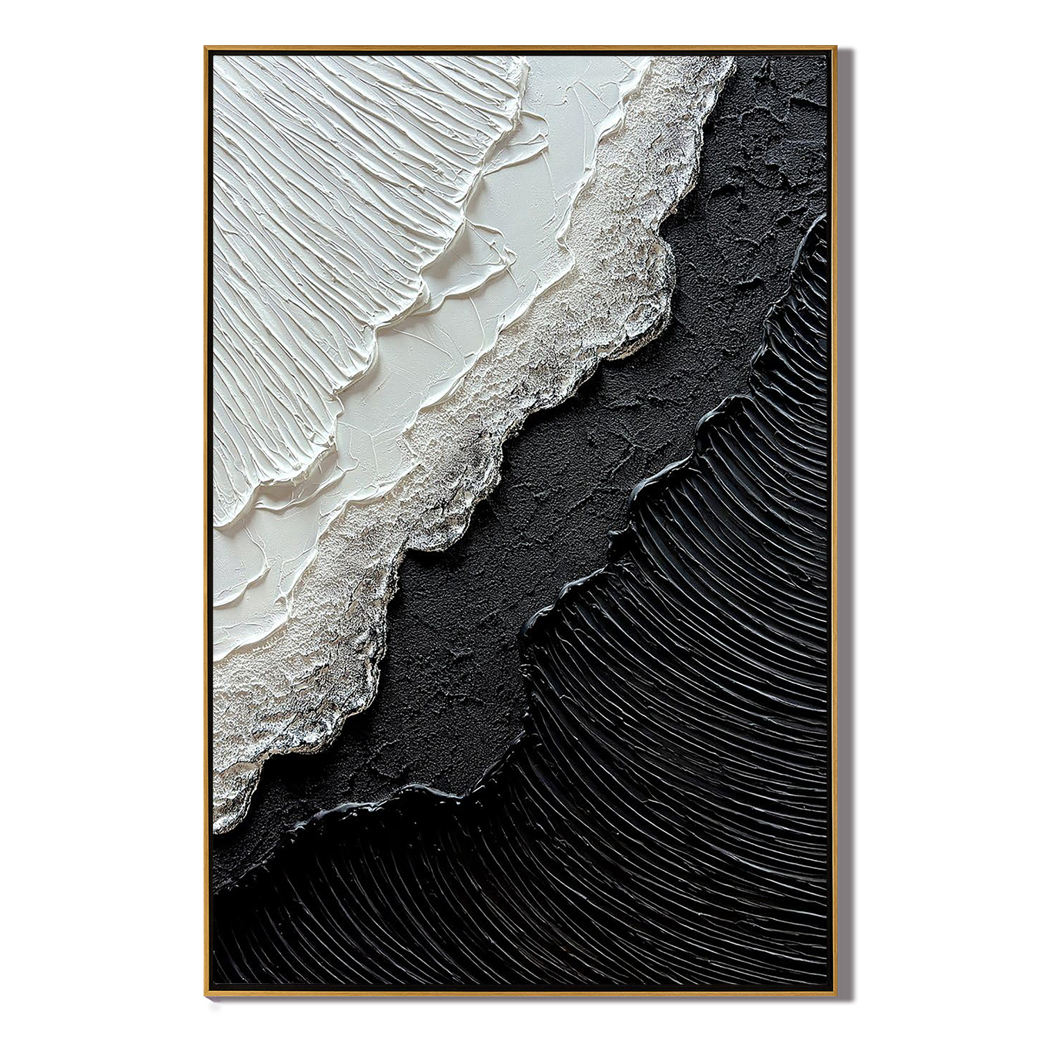 ONYX SPLIT: 3D Heavy Texture Abstract Wall Art, Modern Black & White Plaster Relief