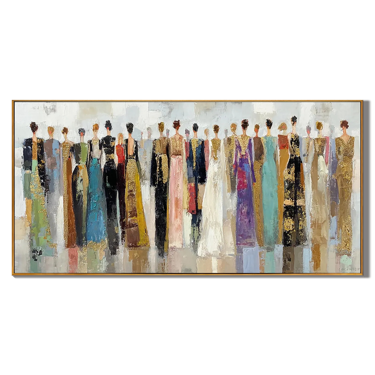 URBAN GATHERING: People Portrait Art, Hand-Painted Horizontal Abstract Crowd Figure 3D Textured Canvas Art