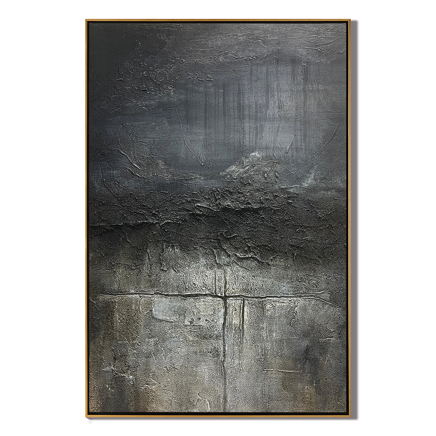 EARTHEN CRUST: Wabi-Sabi Wall Art, Hand-Painted Dark Grey Volcanic Texture Plaster Relief Heavy Texture Canvas Art