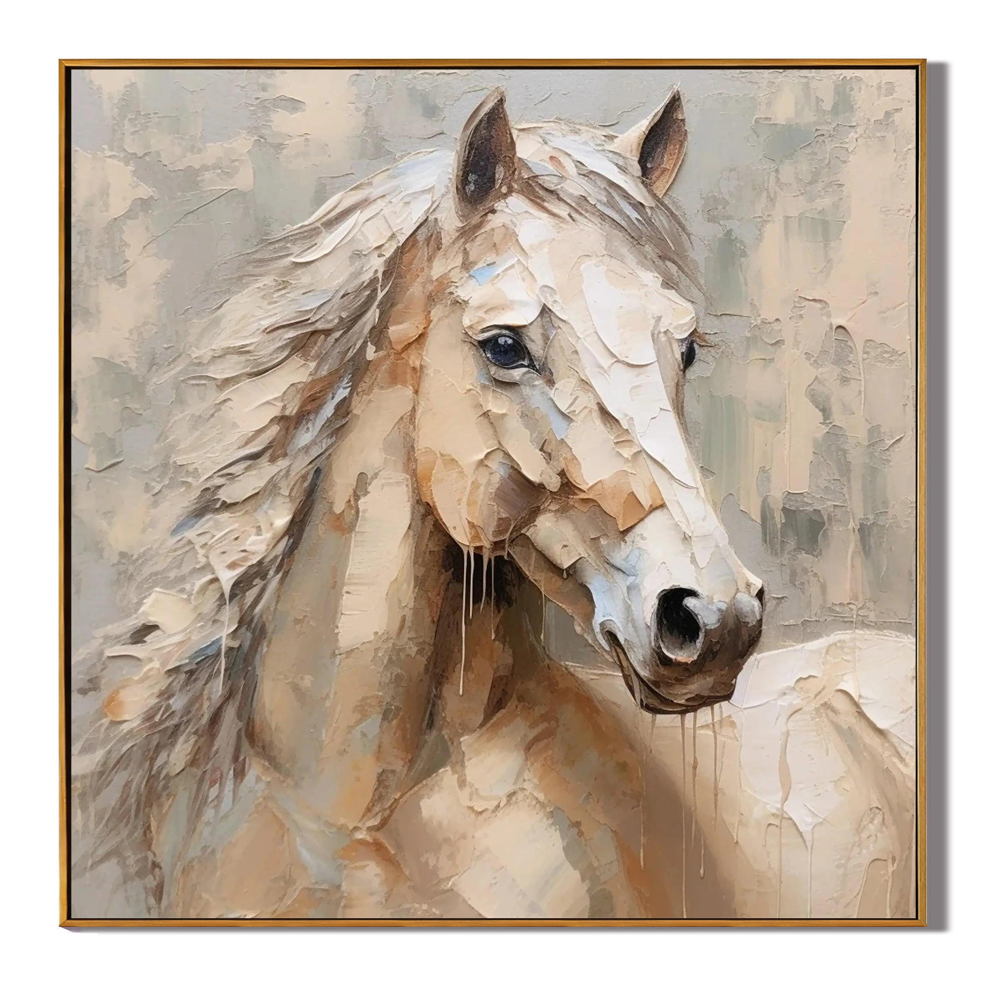 NOBLE SPIRIT: Square 3D Heavy Texture Horse Wall Art, Modern Abstract Equine Impasto Relief