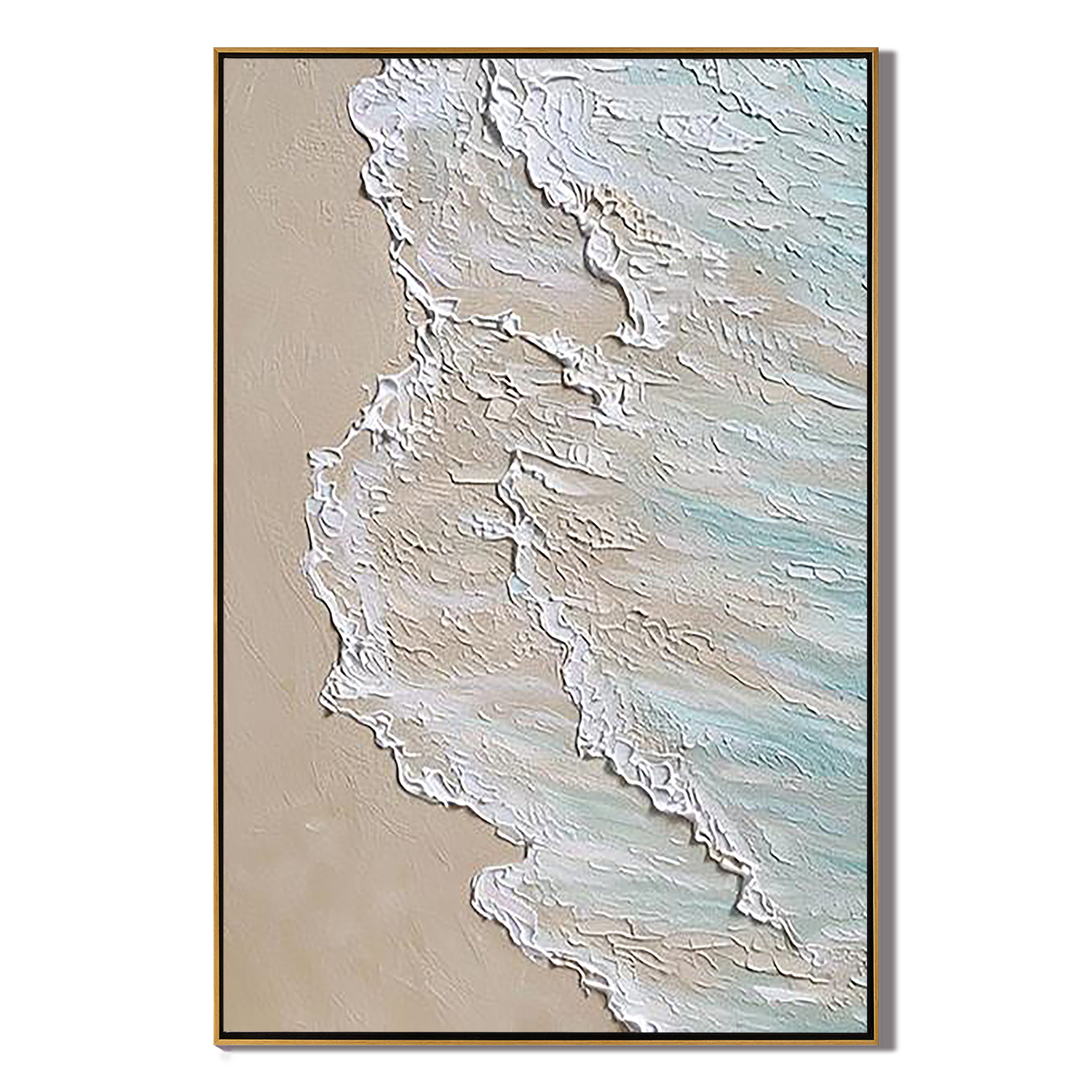 SHORELINE DRIFT: Seascape Wall Art, Hand-Painted Ocean Wave Sea Foam 3D Relief Textured Gallery Art