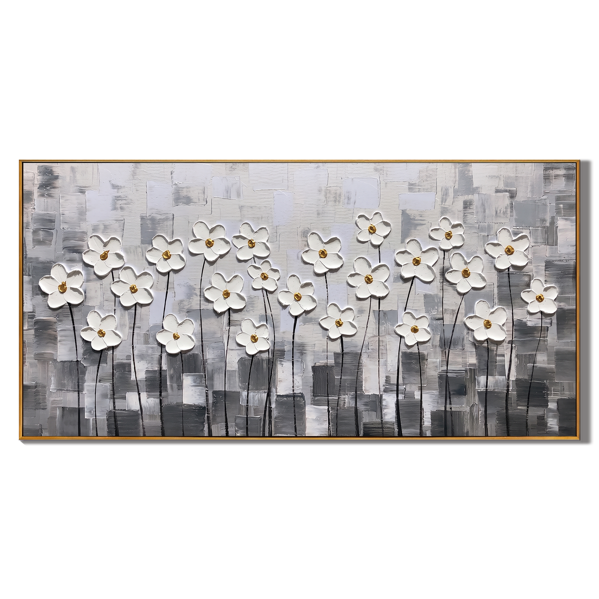 Silent Bloom - Modern Minimalist Gray and White Impasto Floral Canvas | Luxury Living Room Wall Art