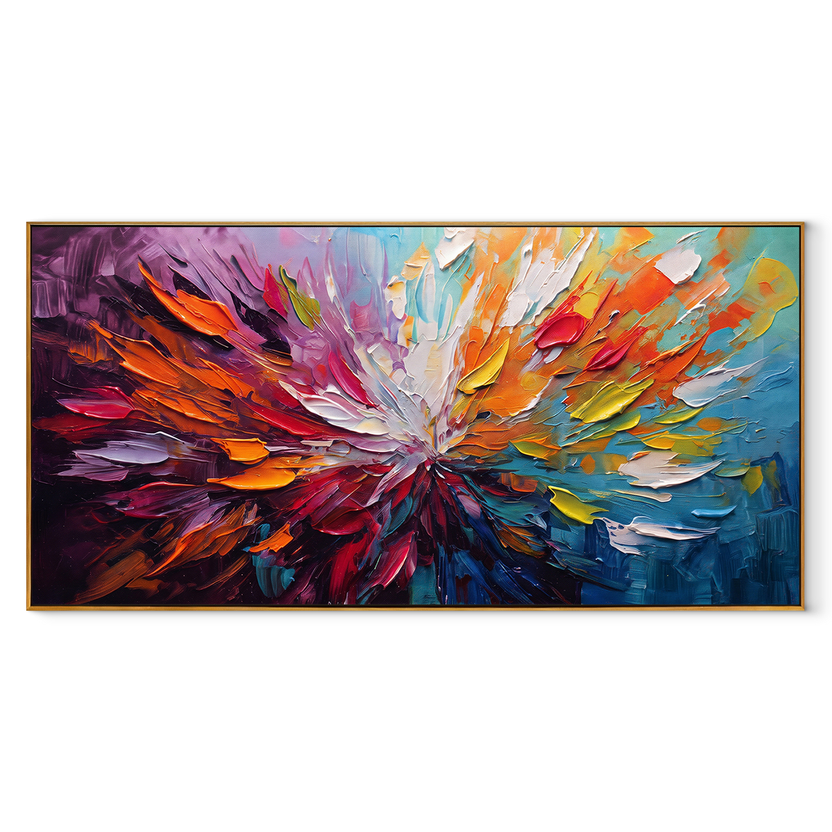 Color Bursts Outward – Colorful Burst Abstract Painting | Modern Horizontal Wall Art