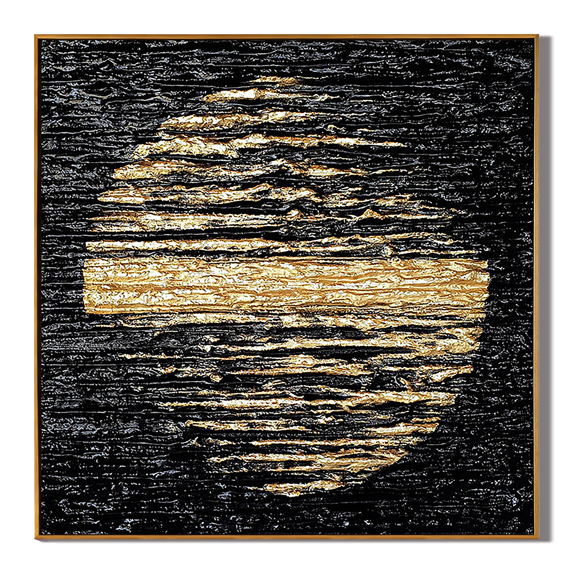 Lunar Glow – Modern Black and Gold Textured Painting | Abstract Luxury Dining Room Art