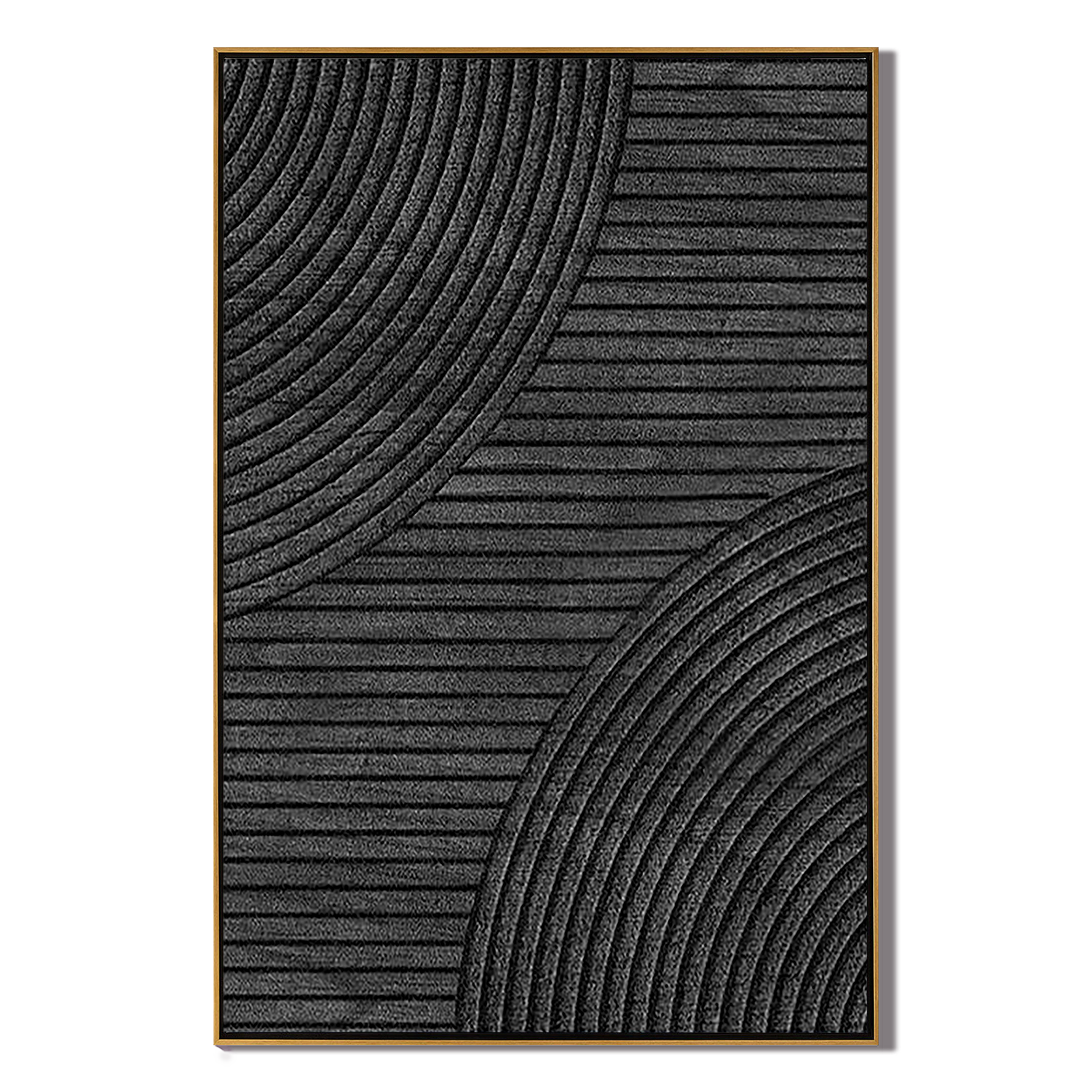 LINEAR ECLIPSE: Texture Wall Art, Hand-Painted All-Black Minimalist Geometric Plaster Relief 3D Textured Gallery Art