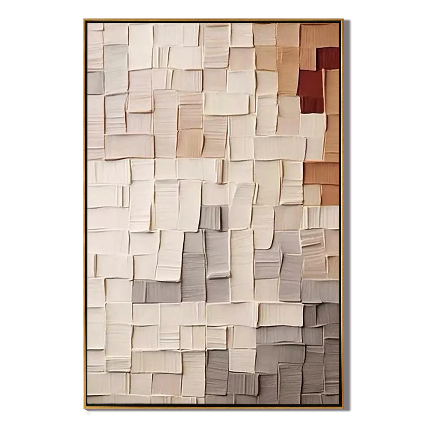 GEOMETRIC MOSAIC: Minimalist Texture Wall Art, Neutral 3D Block Palette Knife Abstract Canvas Art