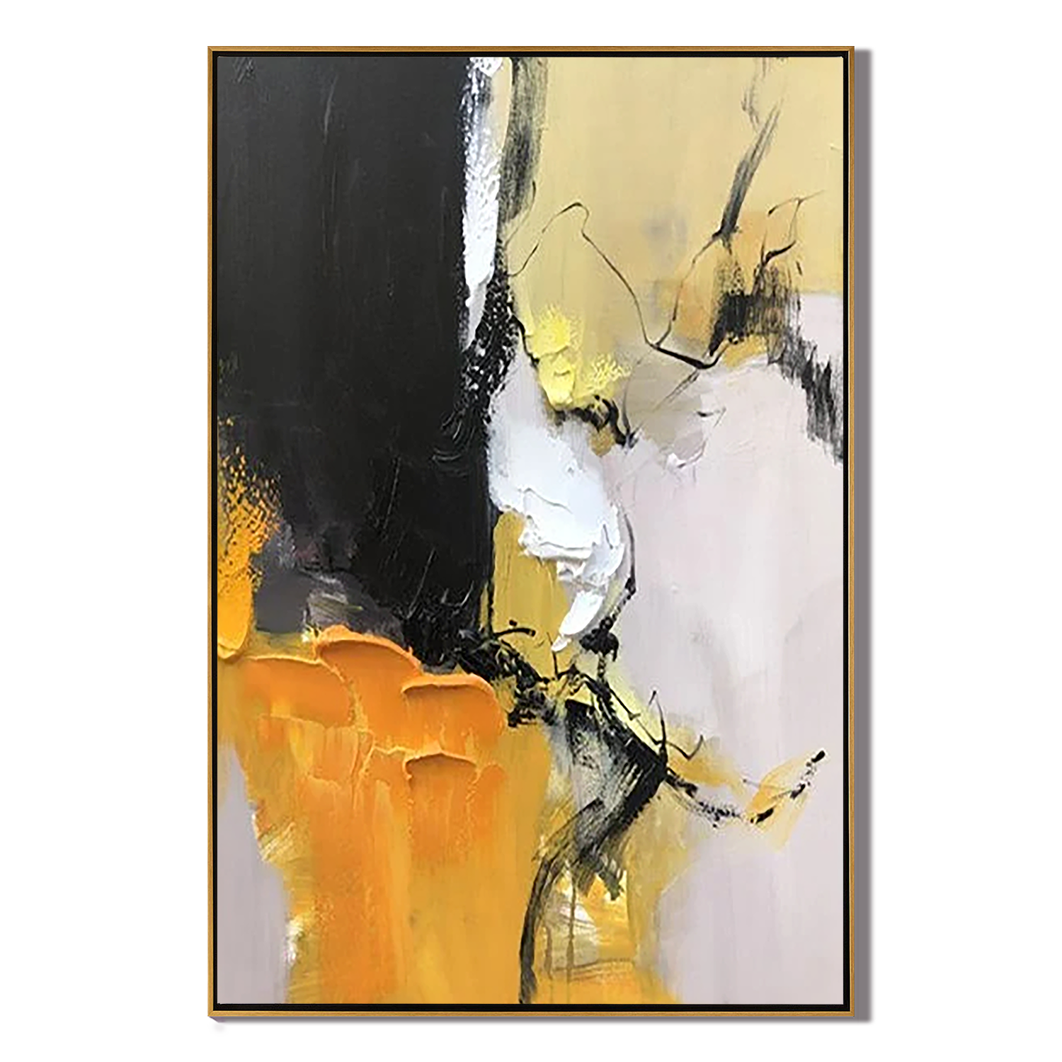AMBER ENERGY: Abstract Wall Art, Hand-Painted Bold Yellow and Black Palette Knife 3D Heavy Texture Canvas Painting
