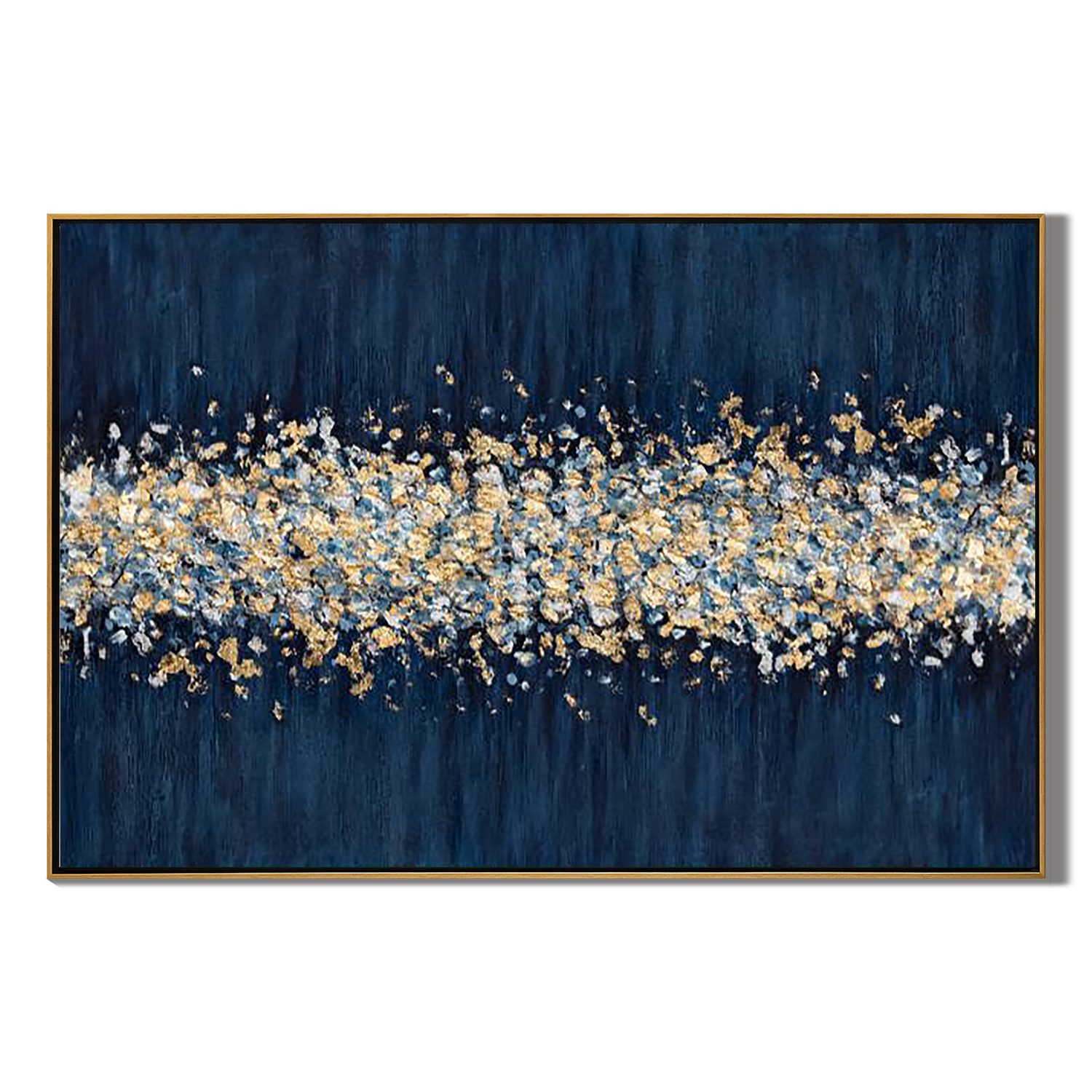 CELESTIAL TIDE: Texture Wall Art, Hand-Painted Horizontal Navy Blue and Gold Foil Abstract 3D Heavy Texture Studio Art
