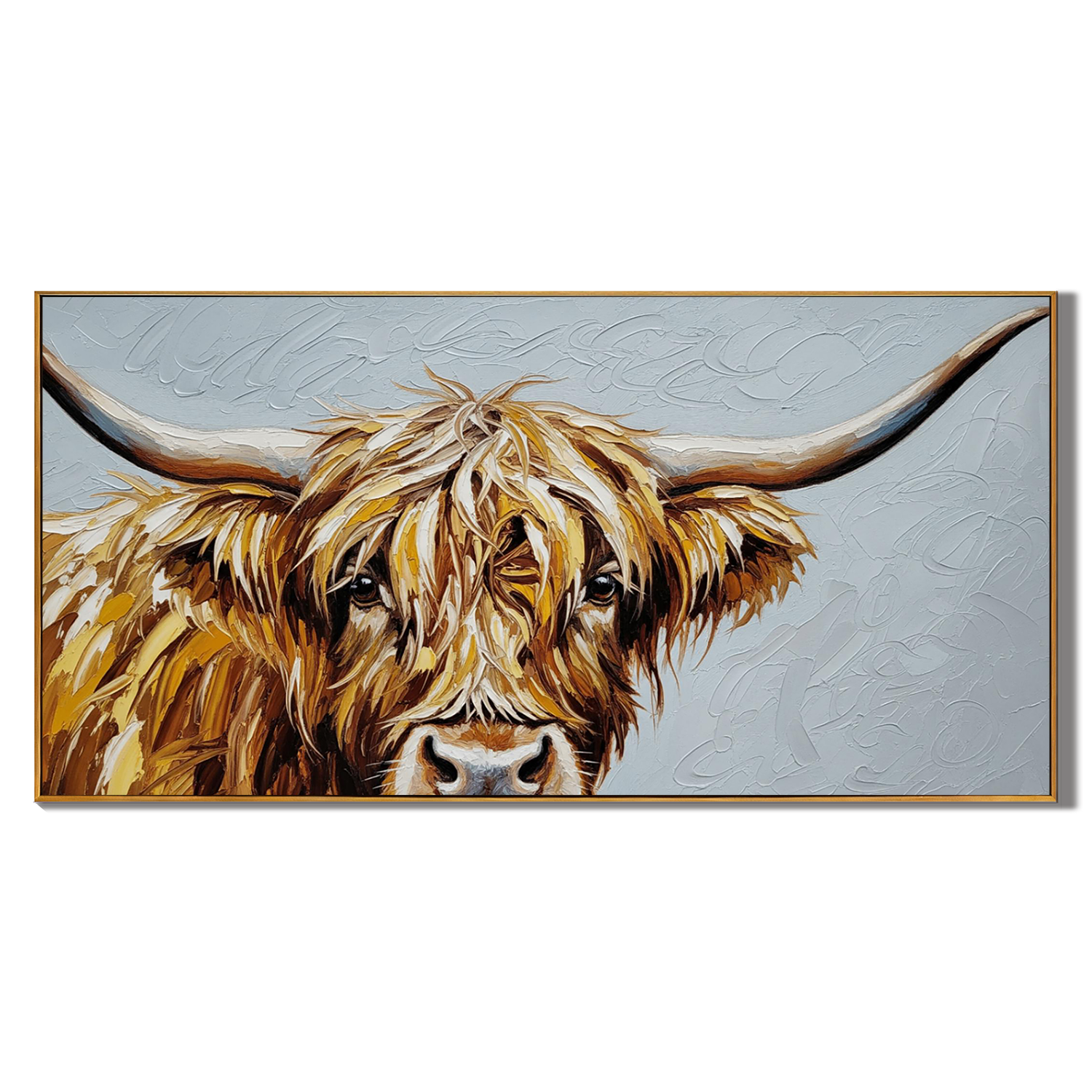 Gentle Wild – Modern Hand-painted Highland Cow Impasto Painting | Rustic Farmhouse Living Room Art
