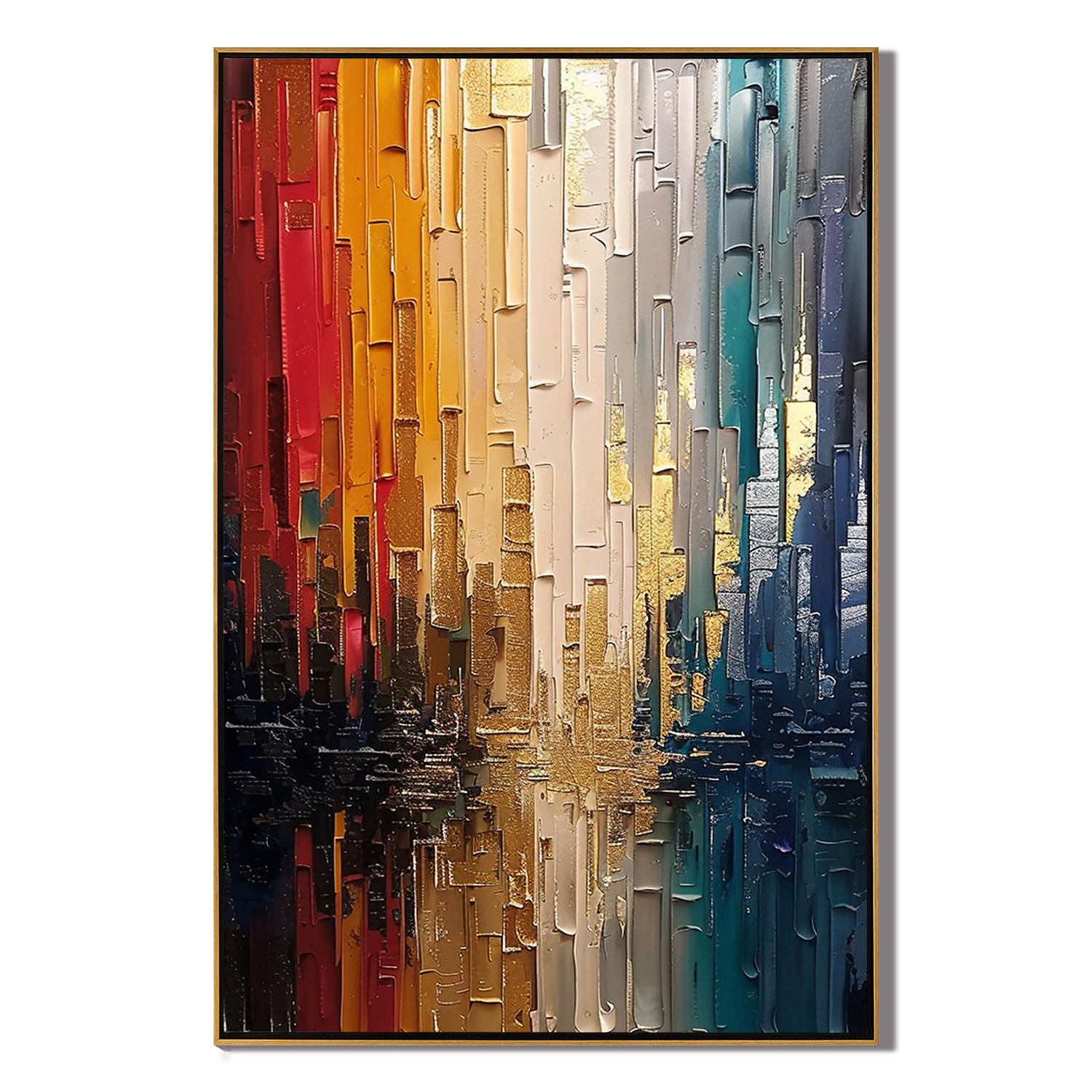 CITY REFLECTION: Texture Wall Art, Hand-Painted Vertical Palette Knife Abstract Heavy Texture Oil Painting