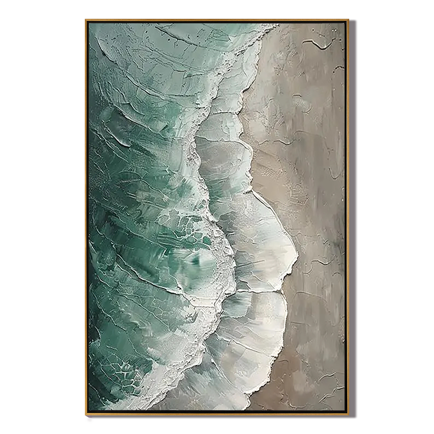 Ethereal Tide – Modern Textured Painting | Creative Wabi-Sabi Teal Ocean Wave Entryway Art