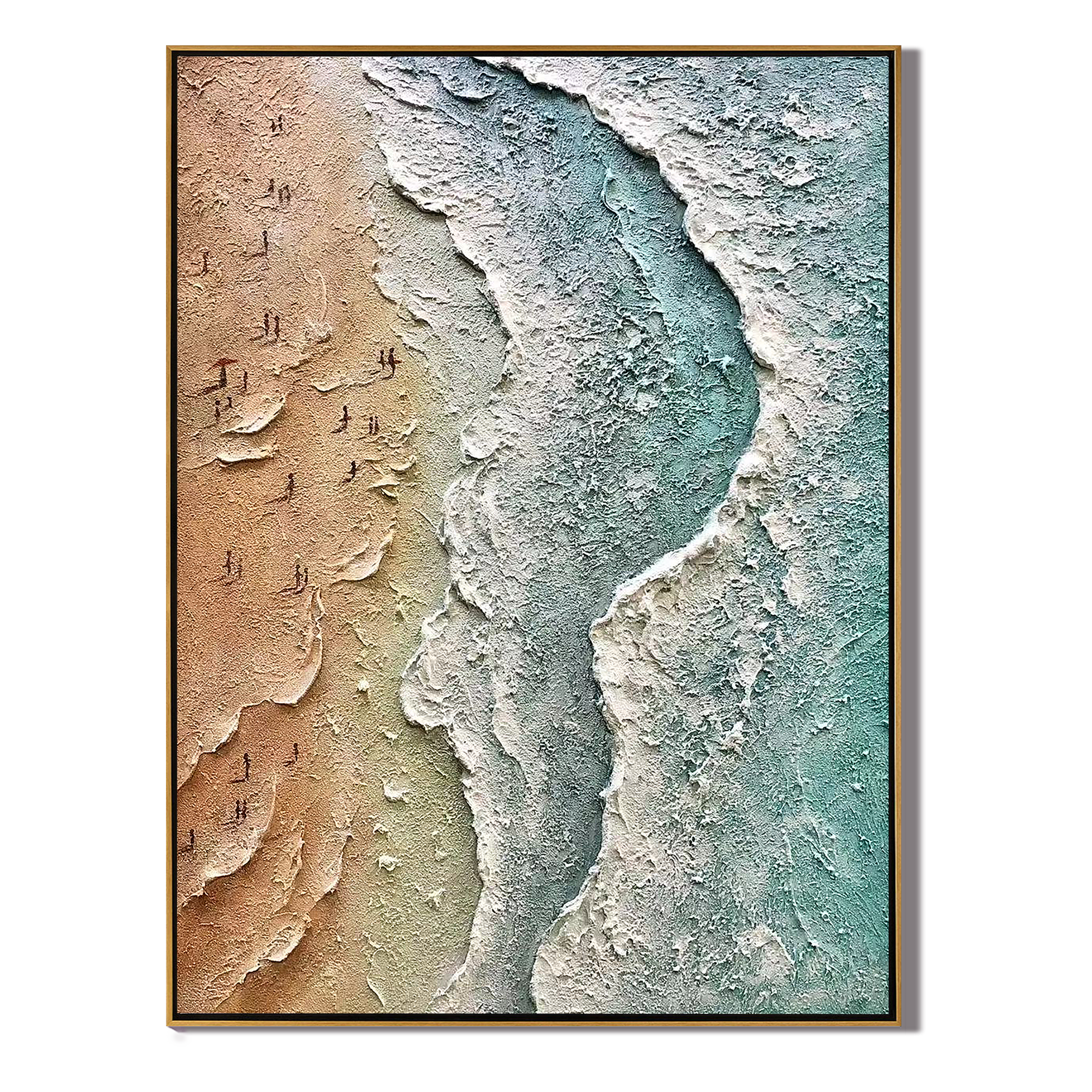 COASTAL RHYTHM: Seascape Wall Art, Hand-Painted Sandy Beach Ocean Wave Relief Textured Gallery Art