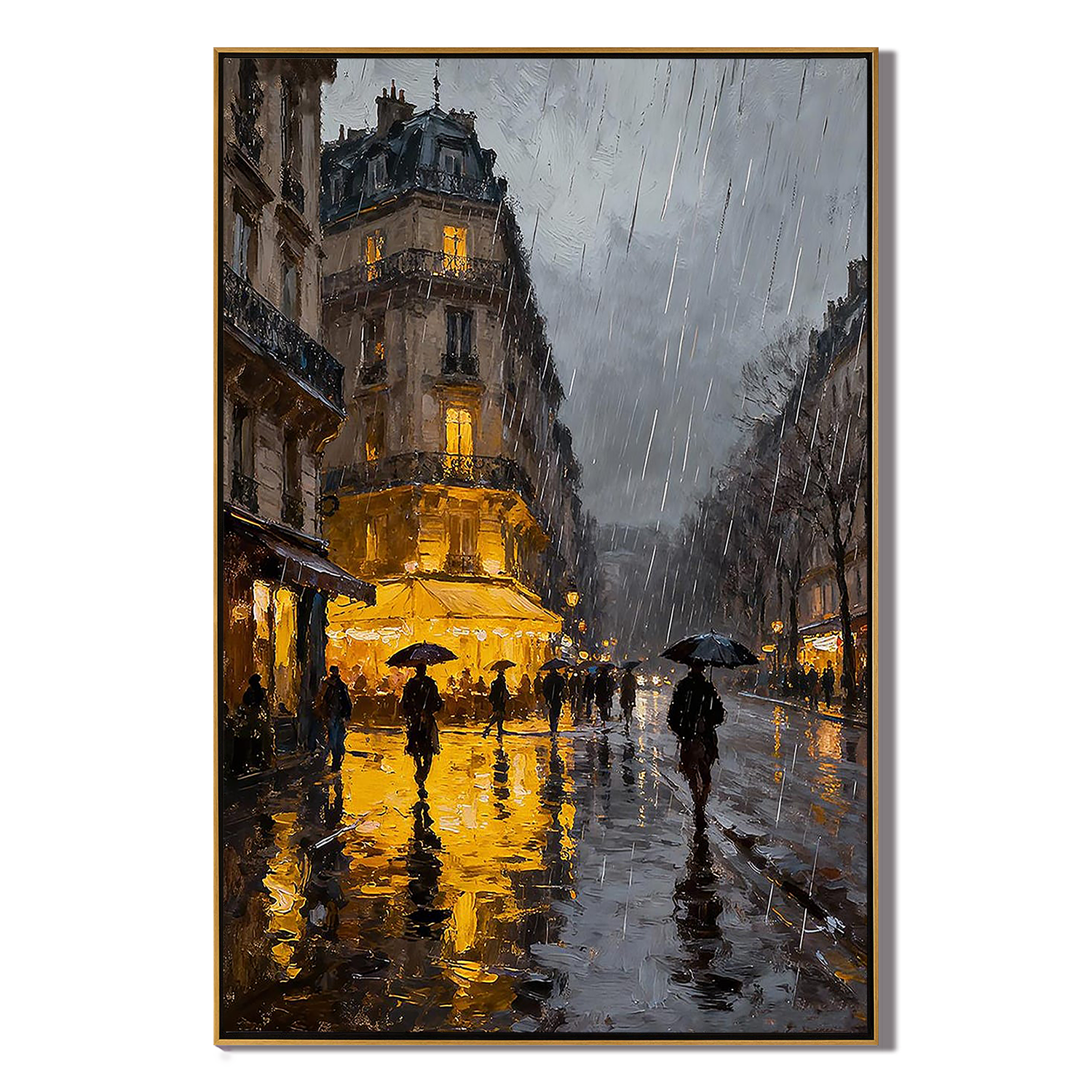 RAINDROP GLOW: Impressionist Rainy Street Scenery, Romantic Cityscape Oil Painting