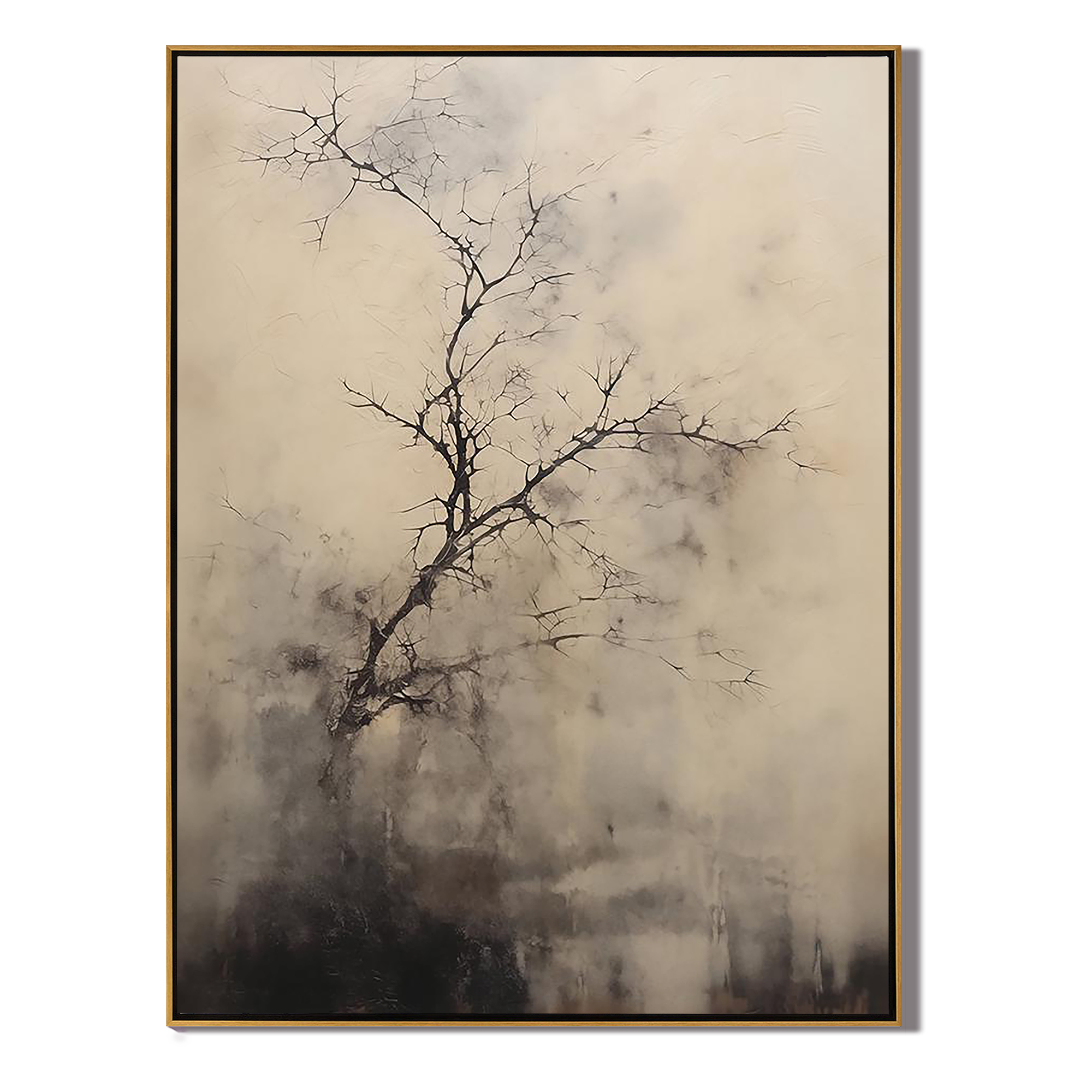 WINTER WHISPER: Wabi-Sabi Tree Wall Art, Modern Minimalist Ink-Style Relief