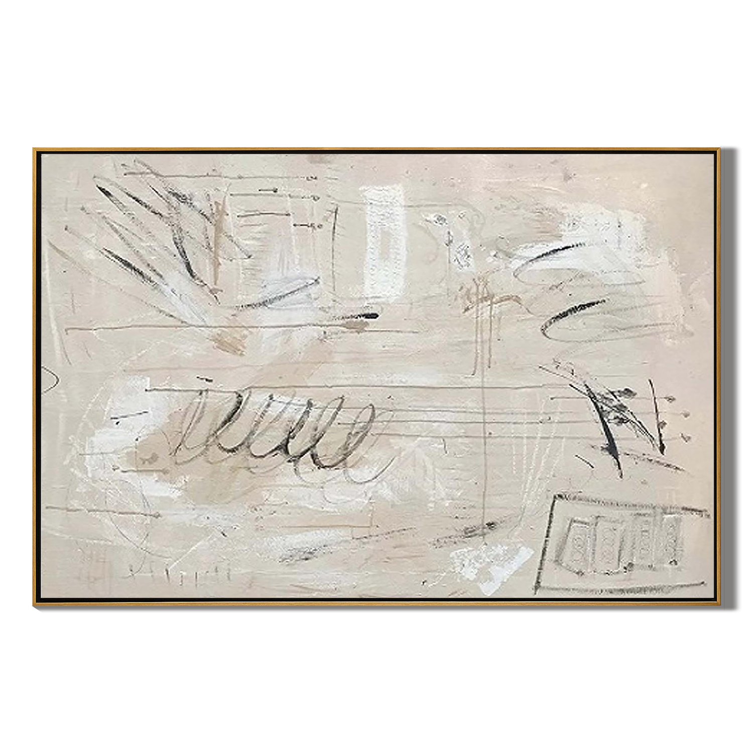 CREAM SKETCH: Wabi-Sabi Wall Art, Hand-Painted Neutral Beige Abstract Scribble Plaster Effect Gallery Art