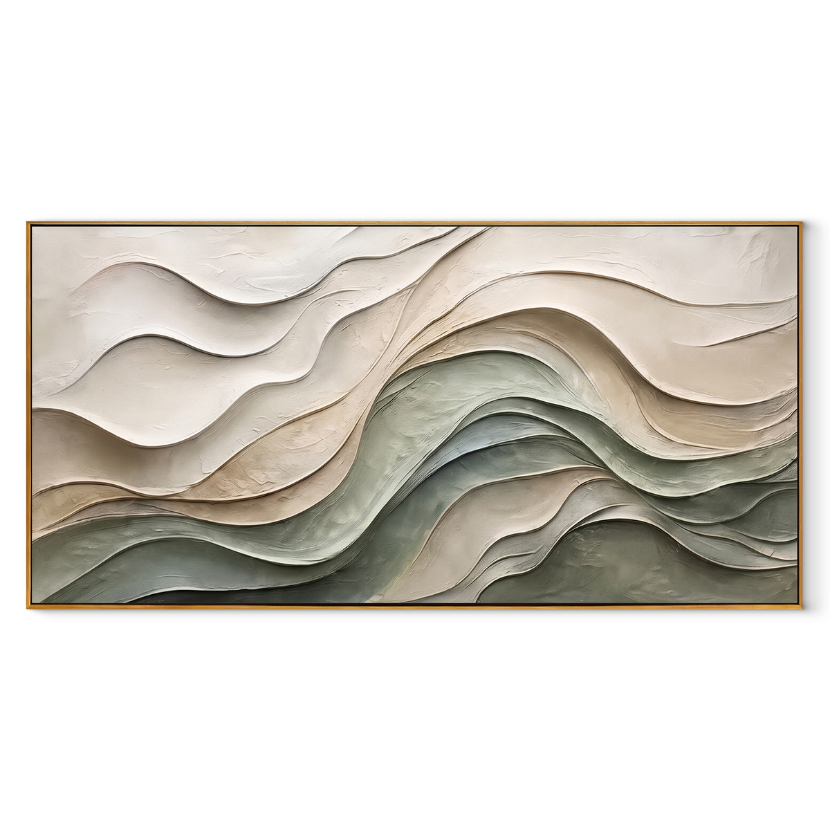 Stone Waves Remember – Grey Ivory Layered Relief Painting | Modern Horizontal Wall Art