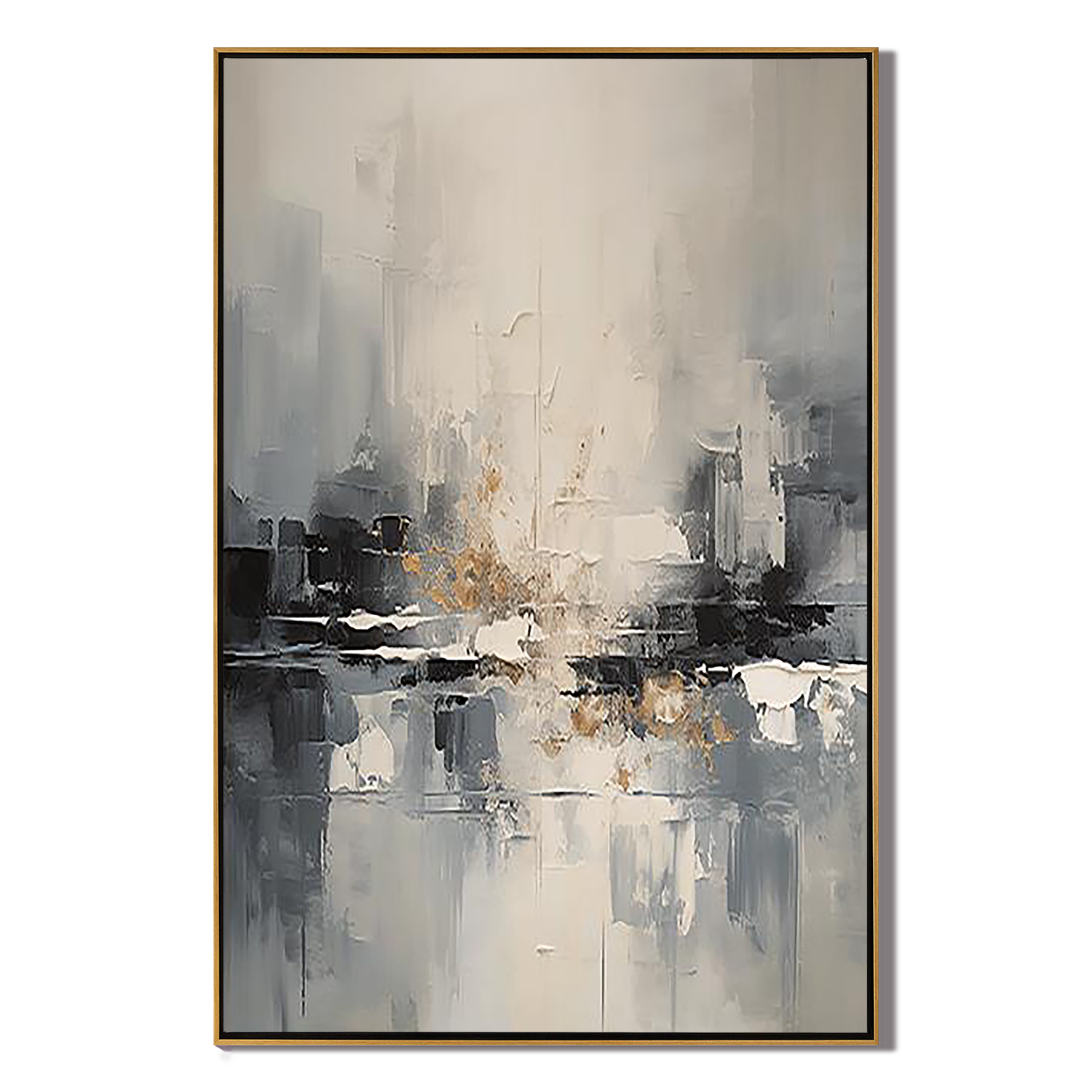 URBAN REFLECTION: Abstract Wall Art, Hand-Painted Grey and Gold Foil Palette Knife 3D Heavy Texture Gallery Art