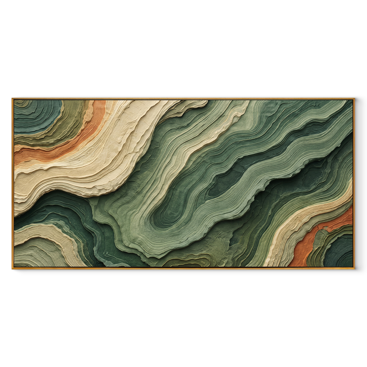 Terracotta Ridges Unfold – Green Terracotta Topographic Painting | Modern Horizontal Wall Art