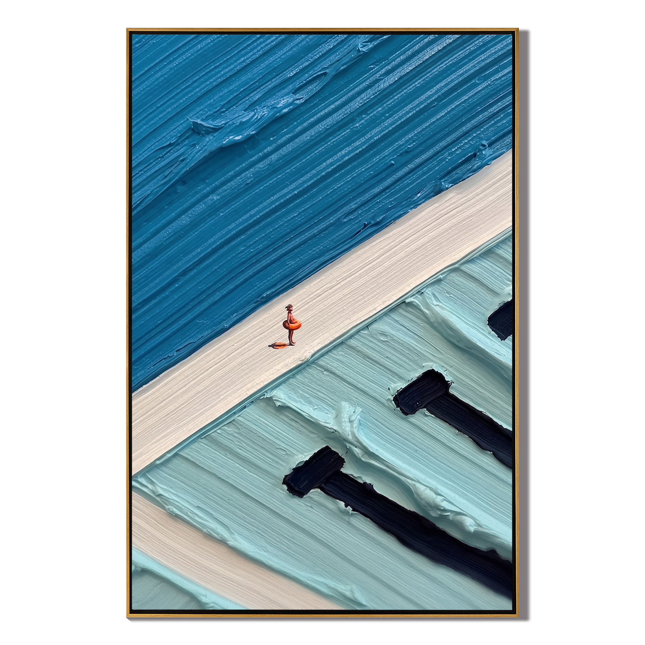 Infinite Azure – Modern Narrative Heavy Impasto Painting | Creative Summer Pool Themed Hallway Art