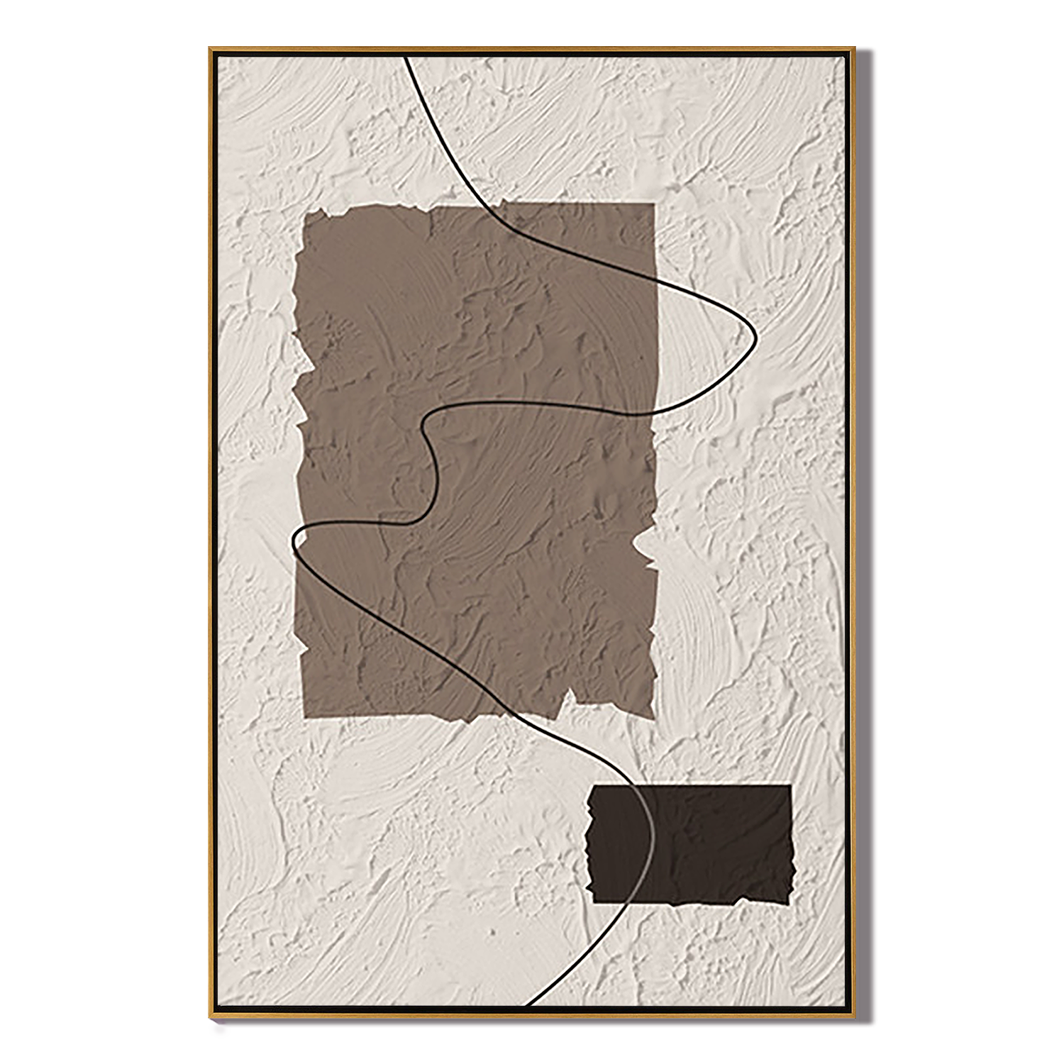 FLOWING LINE: Wabi-Sabi Abstract Wall Art, Modern Earthy Tone Plaster Relief Painting
