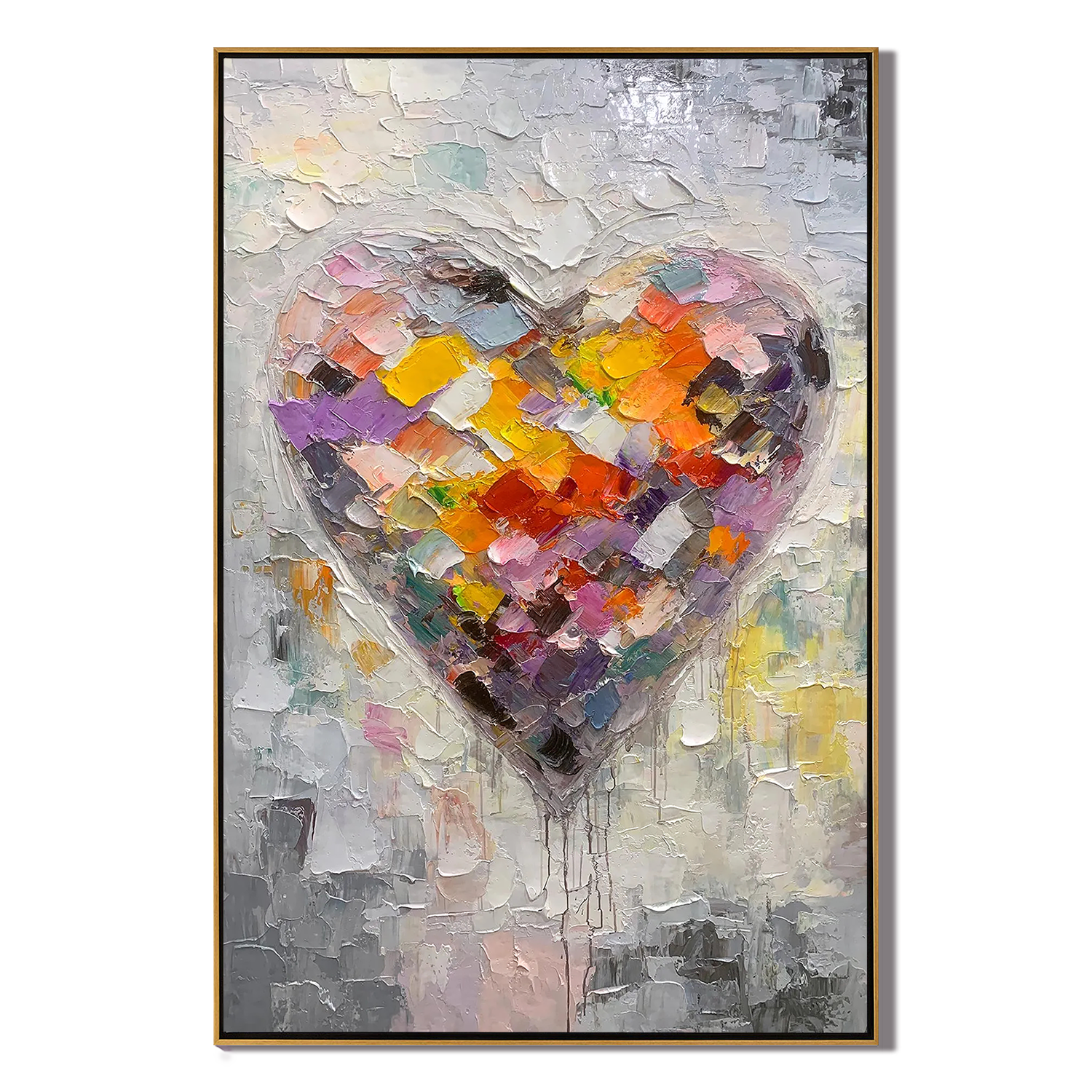 Vibrant Heartbeat – Modern Heavy Impasto Heart Painting | Contemporary Colorful Living Room Art