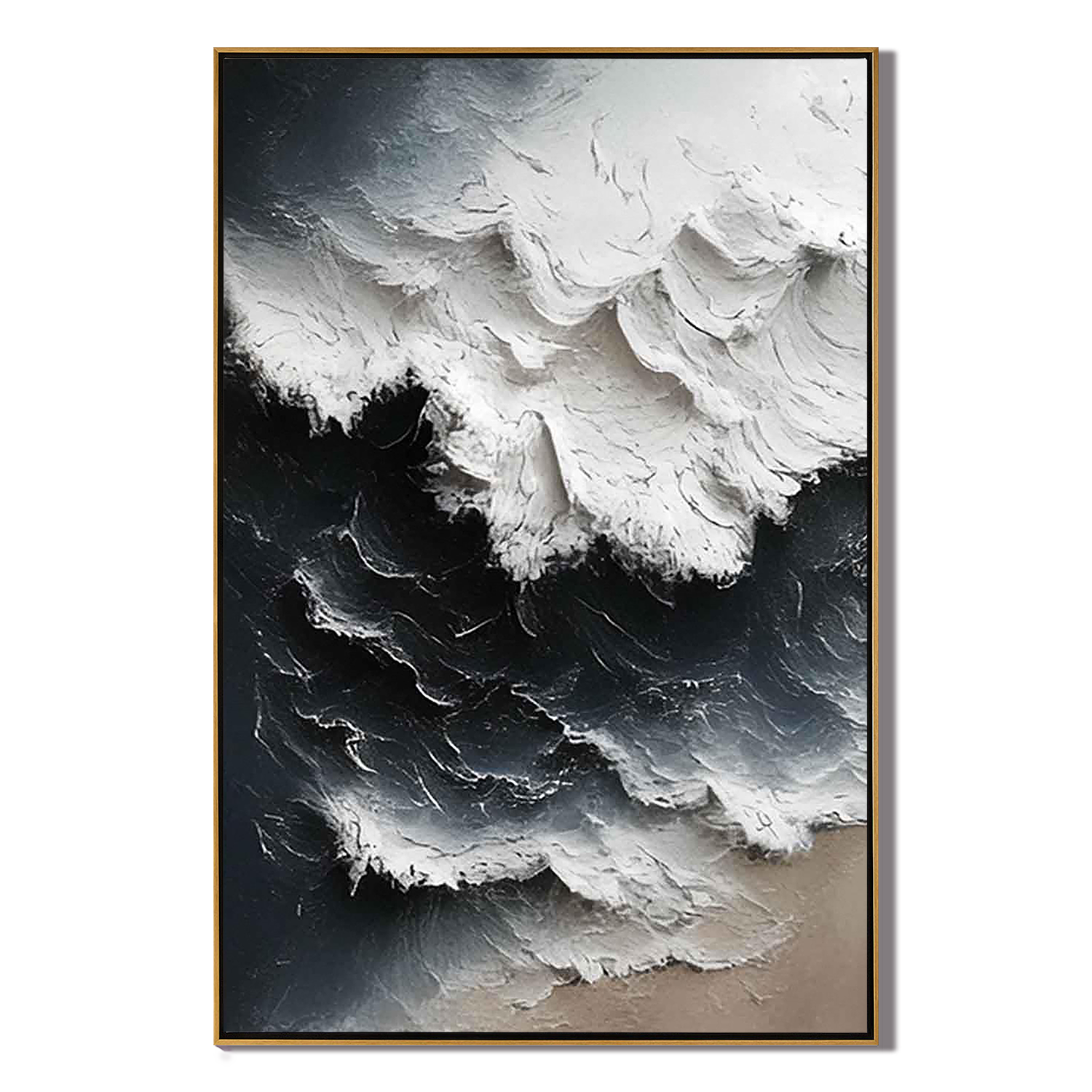 ARCTIC SURGE: Nature Wall Art, Hand-Painted Deep Navy and White Sea Foam 3D Impasto Heavy Texture Canvas Art