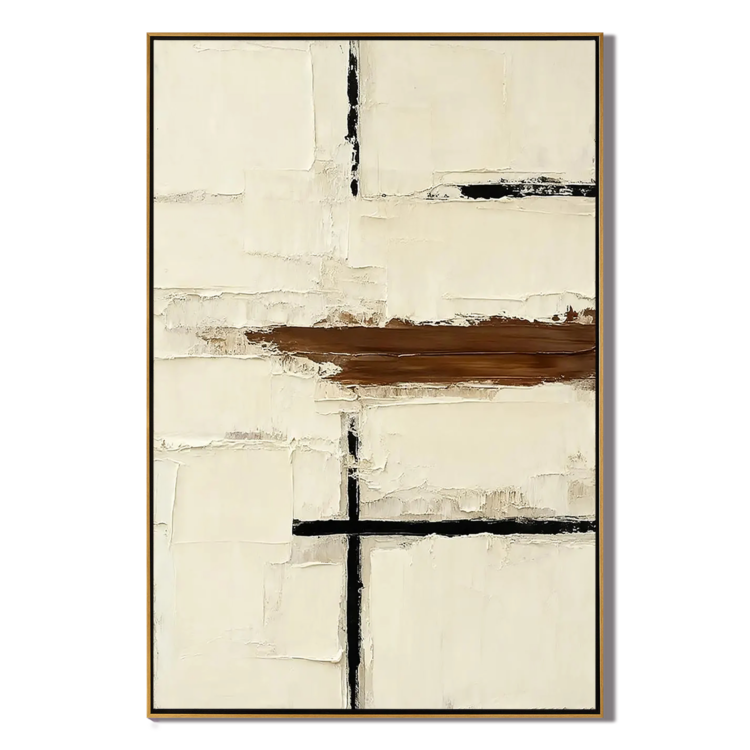 MODERN STRUCTURE: Minimalist Abstract Wall Art, Creamy White & Espresso Relief Painting