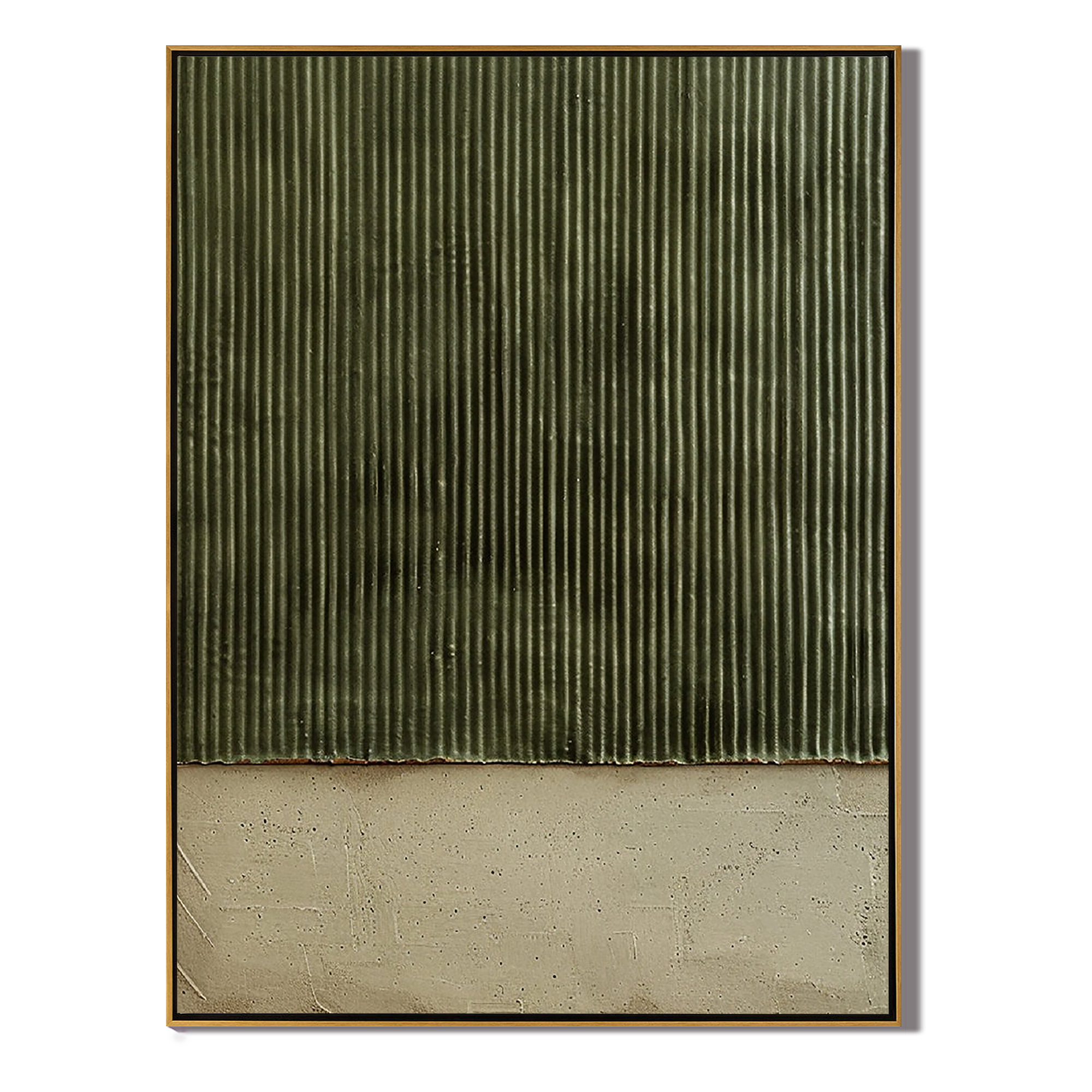 VERTICAL ZEN: Wabi-Sabi Wall Art, Hand-Painted Olive Green Fluted Texture Plaster Effect Abstract Studio Art