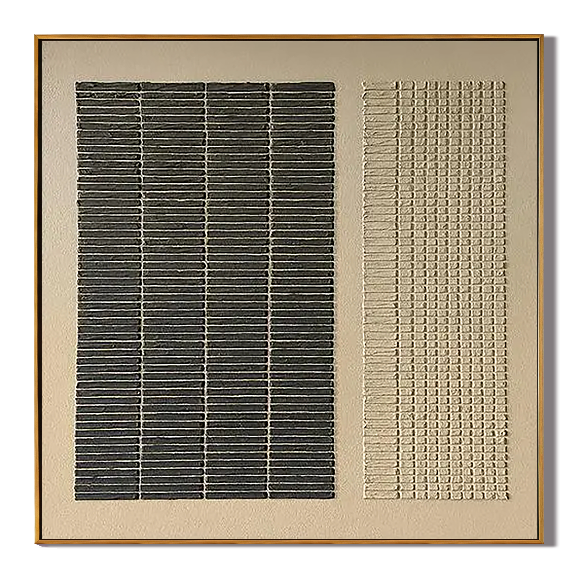 ONYX & SAND: Square 3D Heavy Texture Wabi-Sabi Wall Art, Black & Neutral Plaster Relief