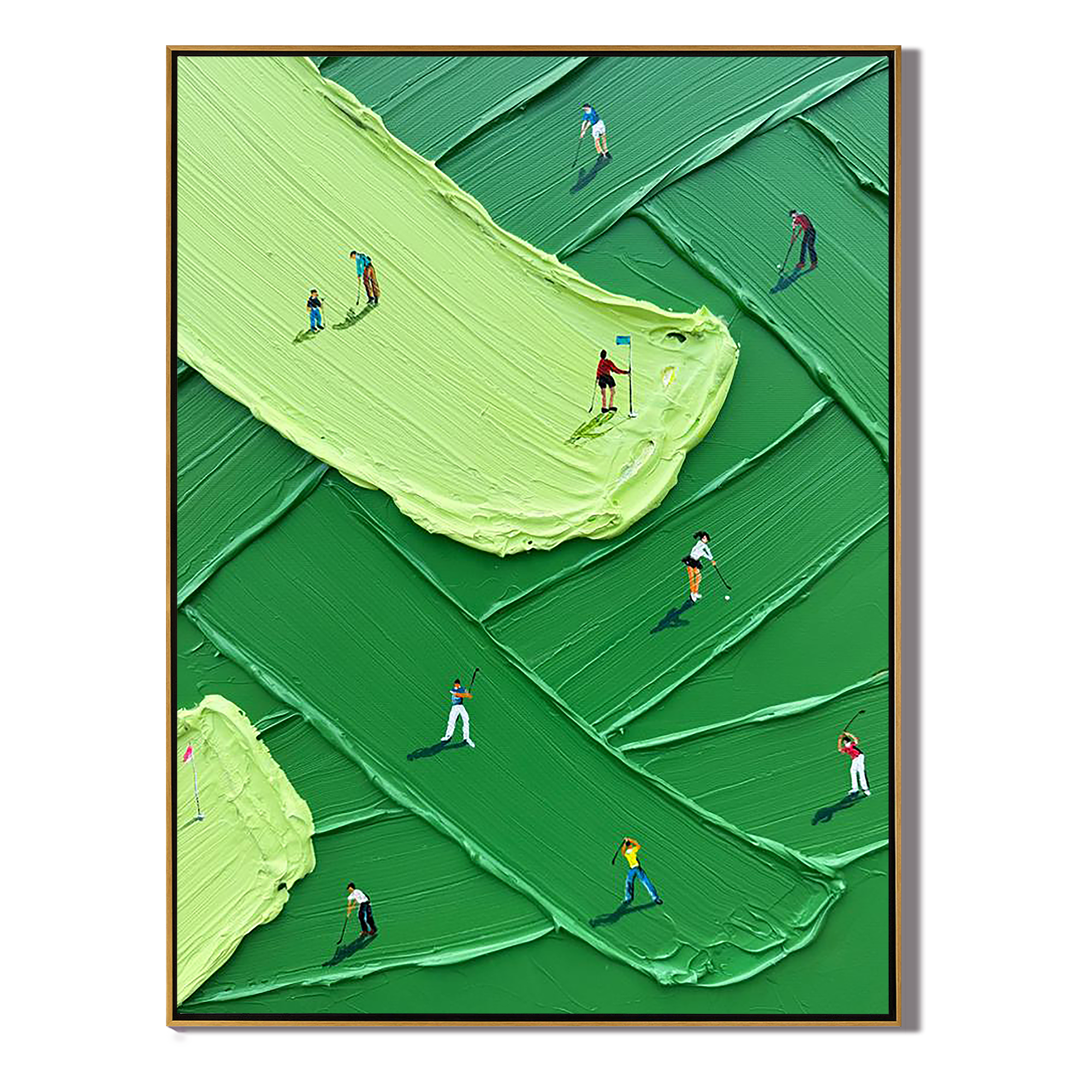 VIBRANT FAIRWAY: Sport Wall Art, Hand-Painted Green Grass Texture Minimalist Golfers 3D Heavy Texture Canvas Painting