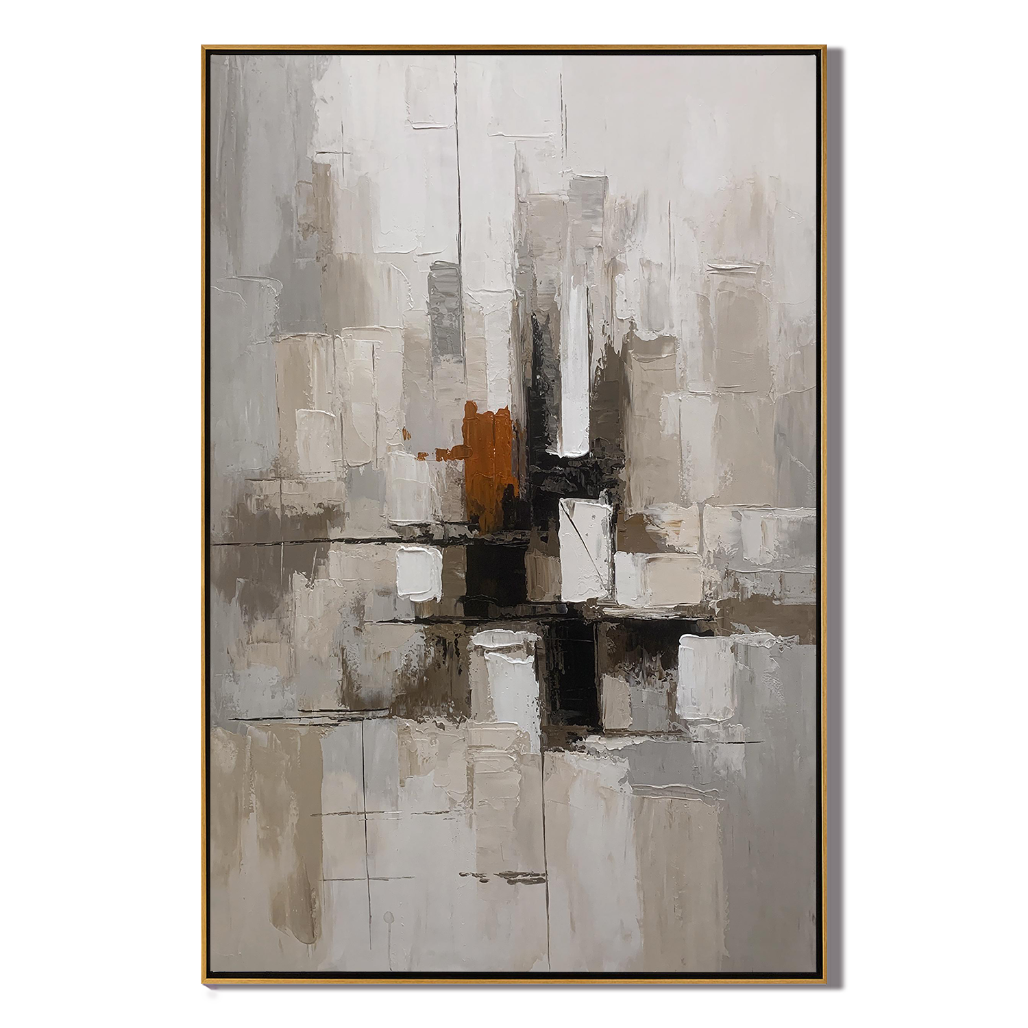 URBAN CROSS: Abstract Wall Art, Hand-Painted Industrial Grey Geometric Palette Knife 3D Textured Gallery Art