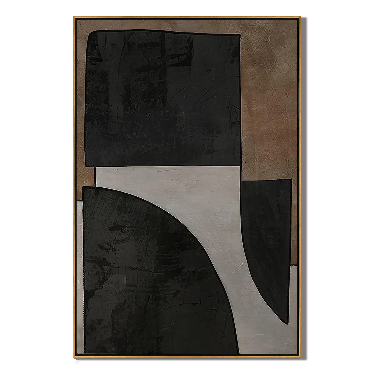 ONYX STRUCTURE: Wabi-Sabi Geometric Wall Art, Black & Sand Minimalist Block Painting
