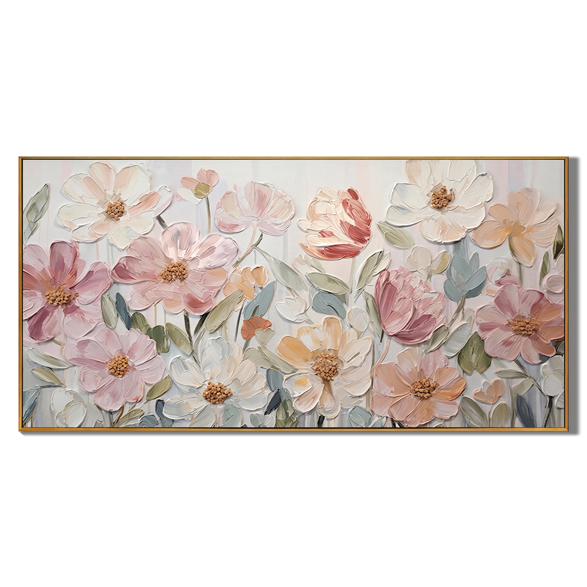 Morning Dew Whispers - Modern Impasto Pastel Blush Floral Canvas | Romantic Living Room Wall Art