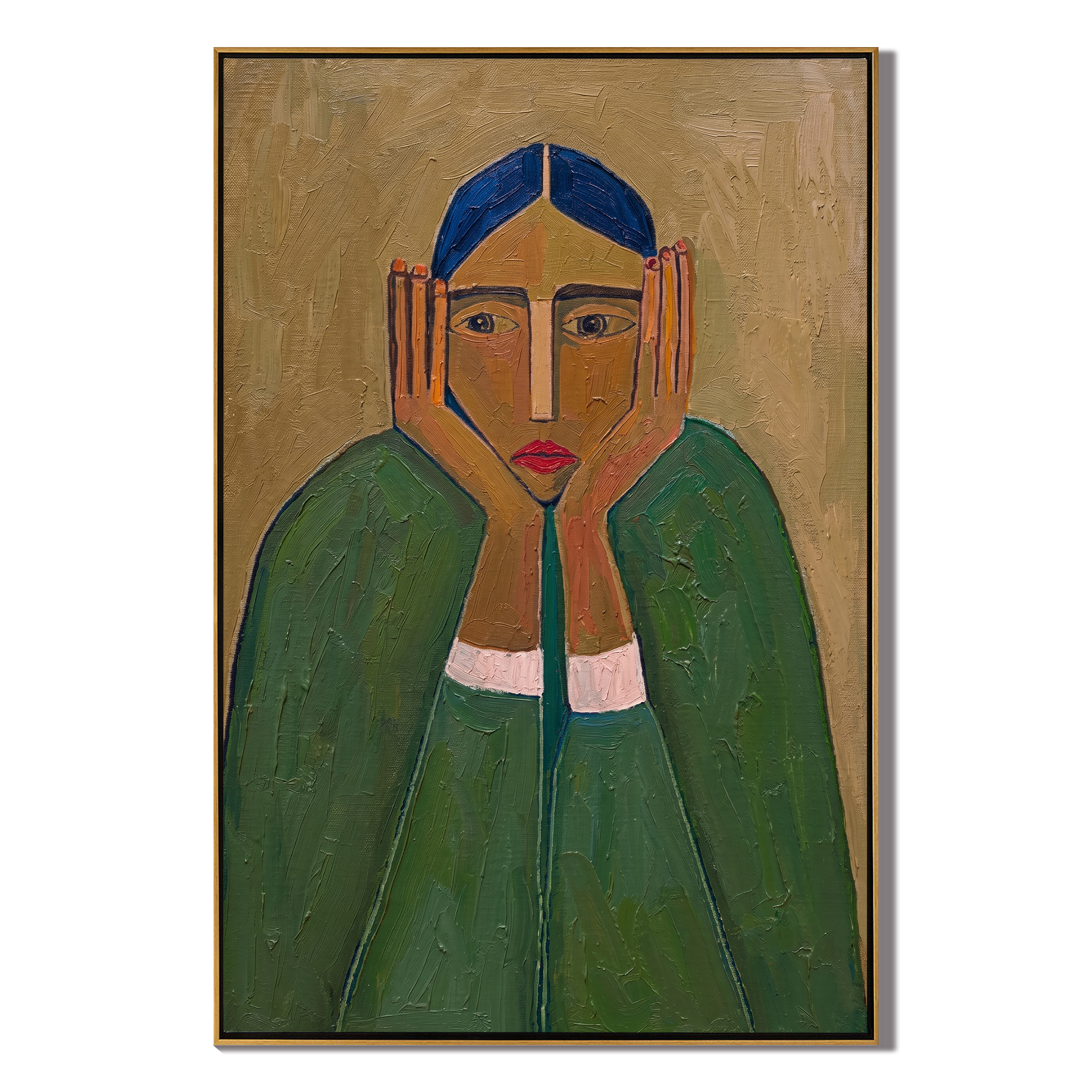 The Silent Gaze – Modern Expressionist Figure Painting | Wabi-Sabi Minimalist Entryway Wall Art