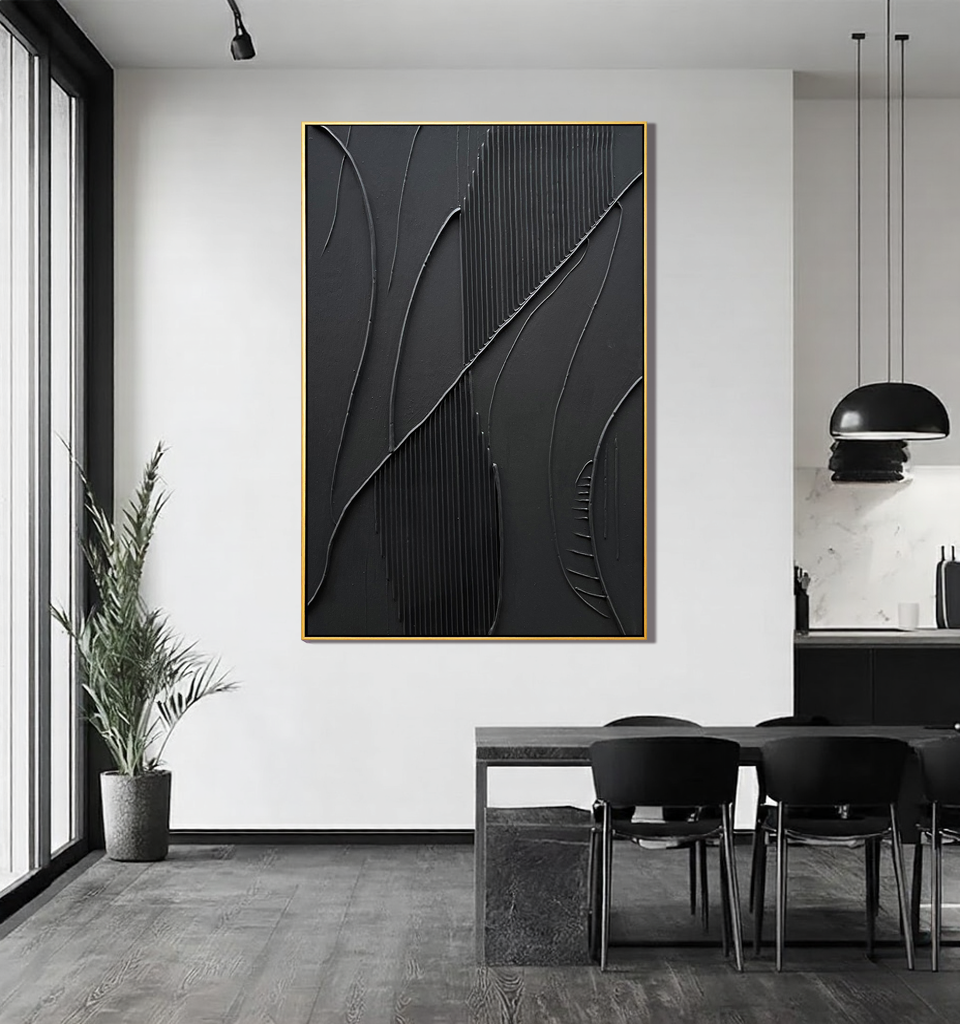 Onyx Flow – Minimalist Plaster Wave Relief Modern Painting | Modern Minimalist Bedroom & Home Office Art