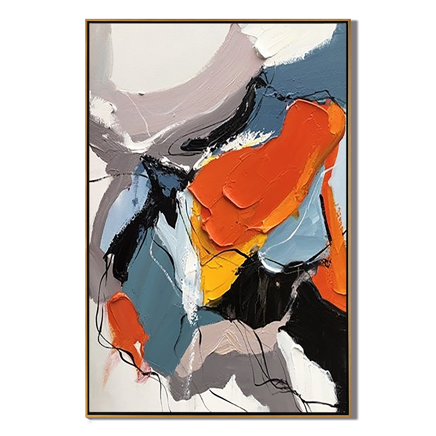 VIBRANT ENERGY: Abstract Wall Art, Hand-Painted Bold Orange and Slate Grey Palette Knife 3D Heavy Texture Canvas Painting